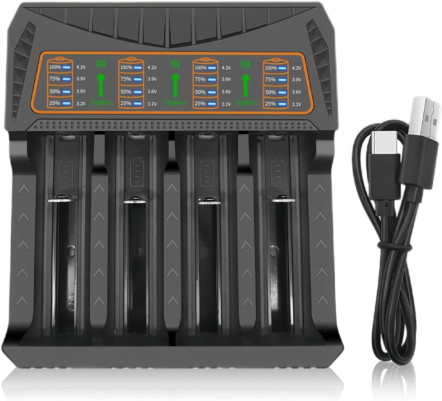 18650 Battery Charger Rechargeable Universal 4-Bay Charger, Automatic LCD Display,Fast Charging for Ni-MH/CD 3.7v Lithium 22650 21700 10340 10440 14500 16340 17335 17500 17670 18500 20700