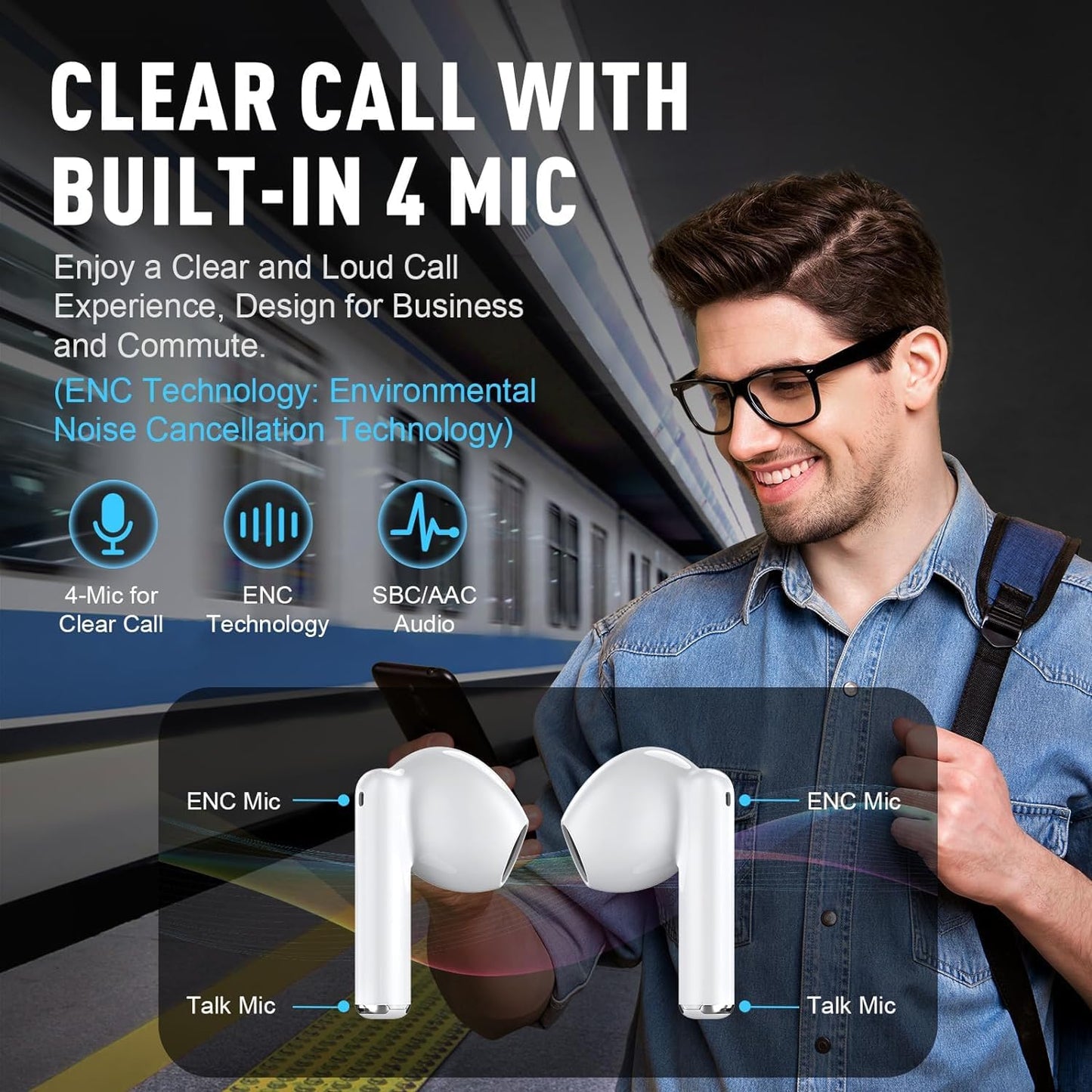 Wireless Earbuds Bluetooth 5.3 Headphones for AirPods – 40H Playtime, Noise Cancelling Mic, HiFi Stereo Deep Bass, Waterproof In-Ear Earphones for iPhone & Android