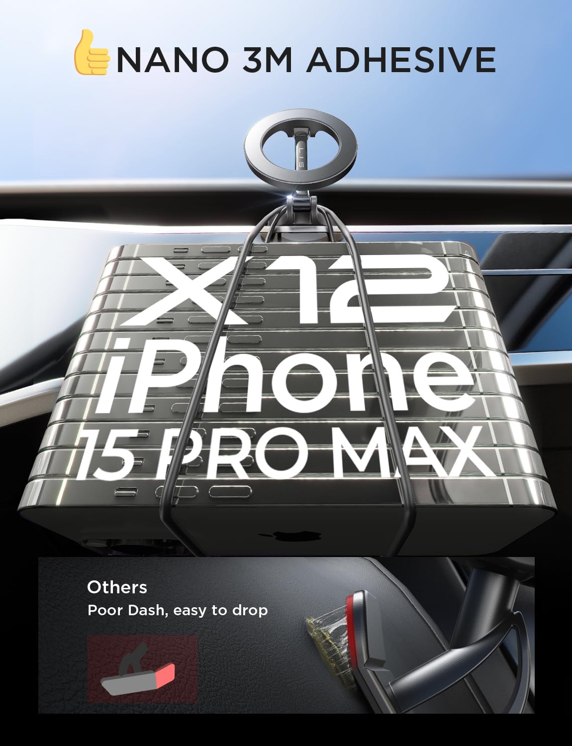 LISEN for Magsafe Car Mount 24 Permanent Magnets Magsafe Phone Holder for Cars Phone Car Mount for iPhone 16 Car Holder Car Accessories Fits iPhone 16 Pro Max 15 All Phones with Metal Ring
