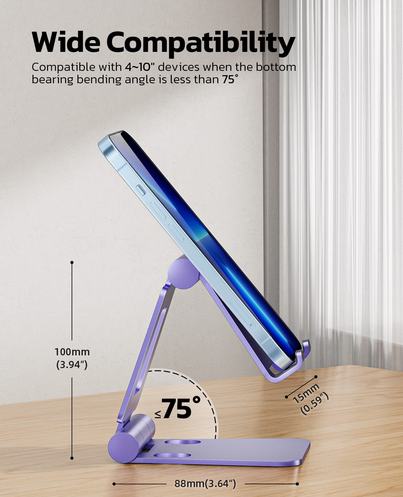 NULAXY Phone Stand, Fully Foldable Angle Height Adjustable Mobile Phone Holder Stand Dock Aluminum Desk Compatible with iPhone 15 14 13 12 11 Pro Max, HUAWEI, Galaxy, All Phones