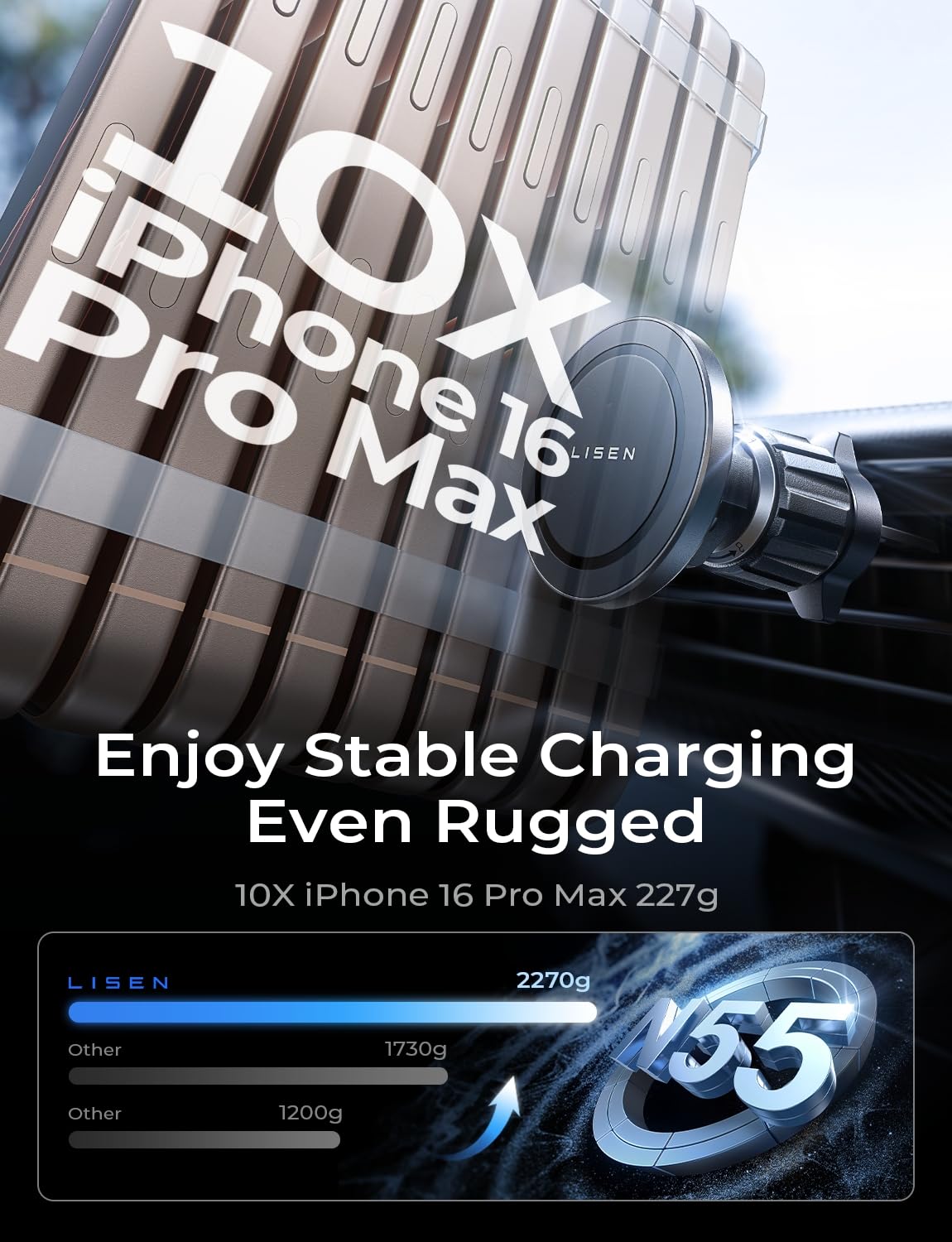 LISEN for Magsafe Car Mount Charger 15W Fastest Charging Speed Car Phone Holder Wireless iPhone Car Charger Magsafe Phone Holder Fits iPhone