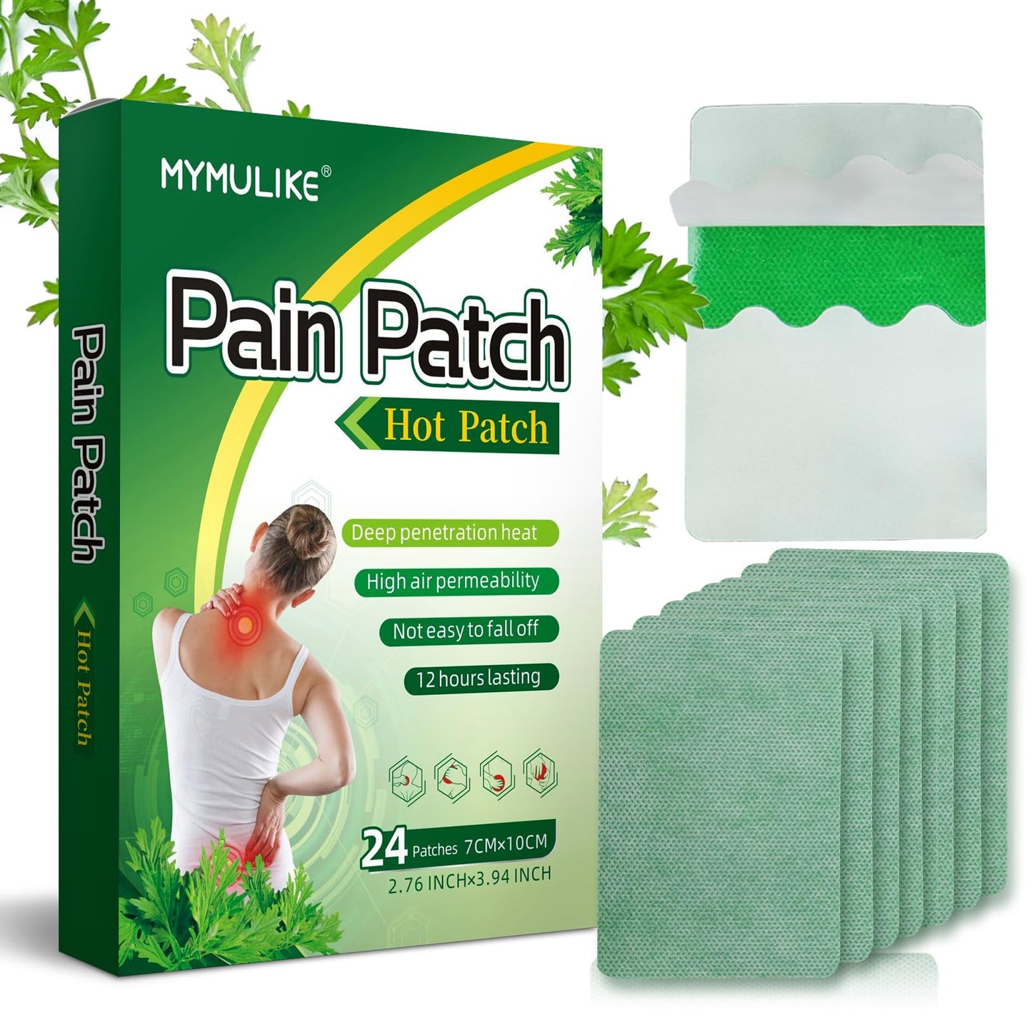 MYMULIKE 24Pcs Pain Relief Heat Patches – Fast-Acting, Long-Lasting Relief for Back, Neck, Shoulder & Knee Pain