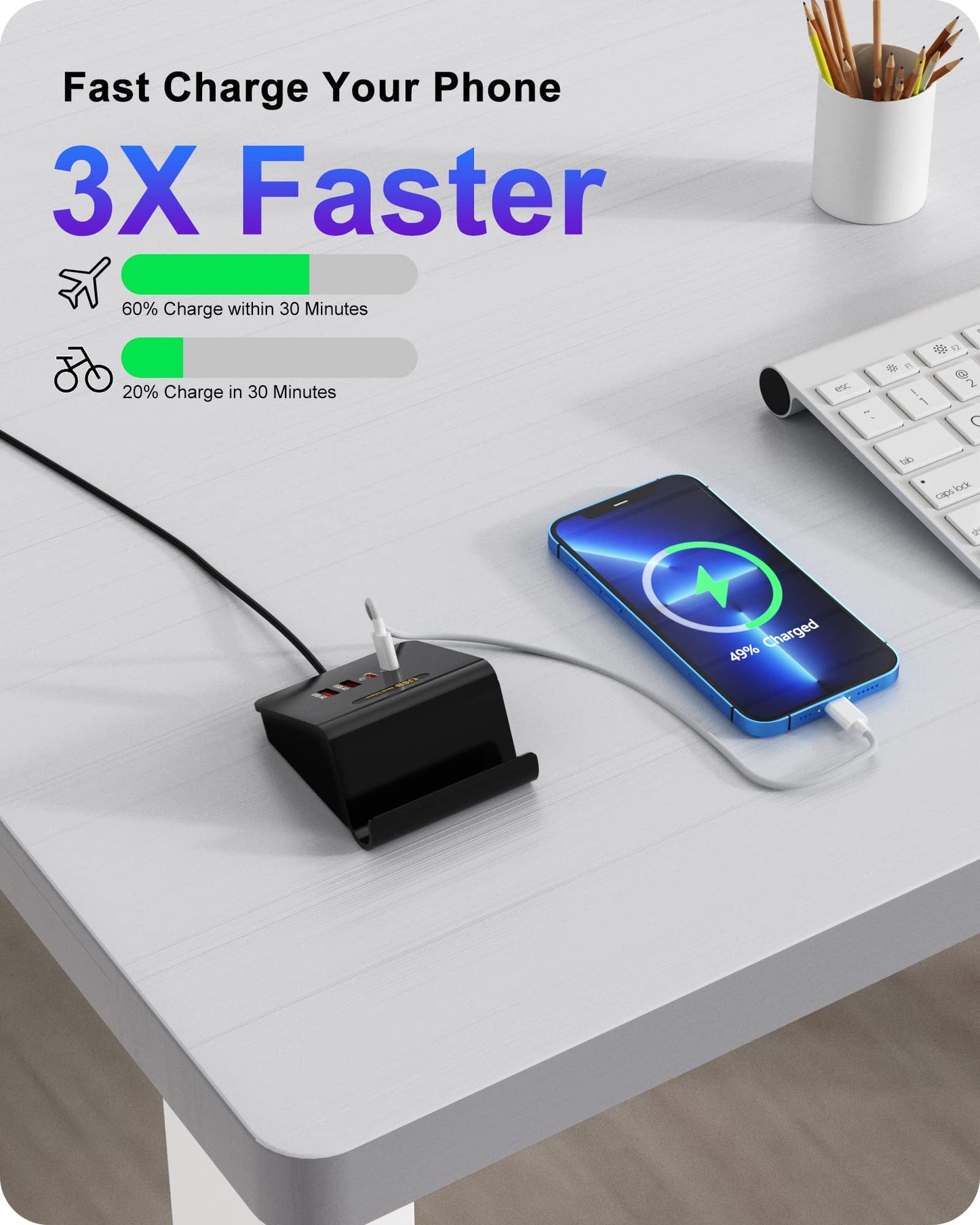 Qurzou USB Charging Station 25W USB Fast Charger Plug,Multi USB Wall Charger for iPhone 15/14/13/12,Samsung Galaxy S23/S22/S21,Android etc