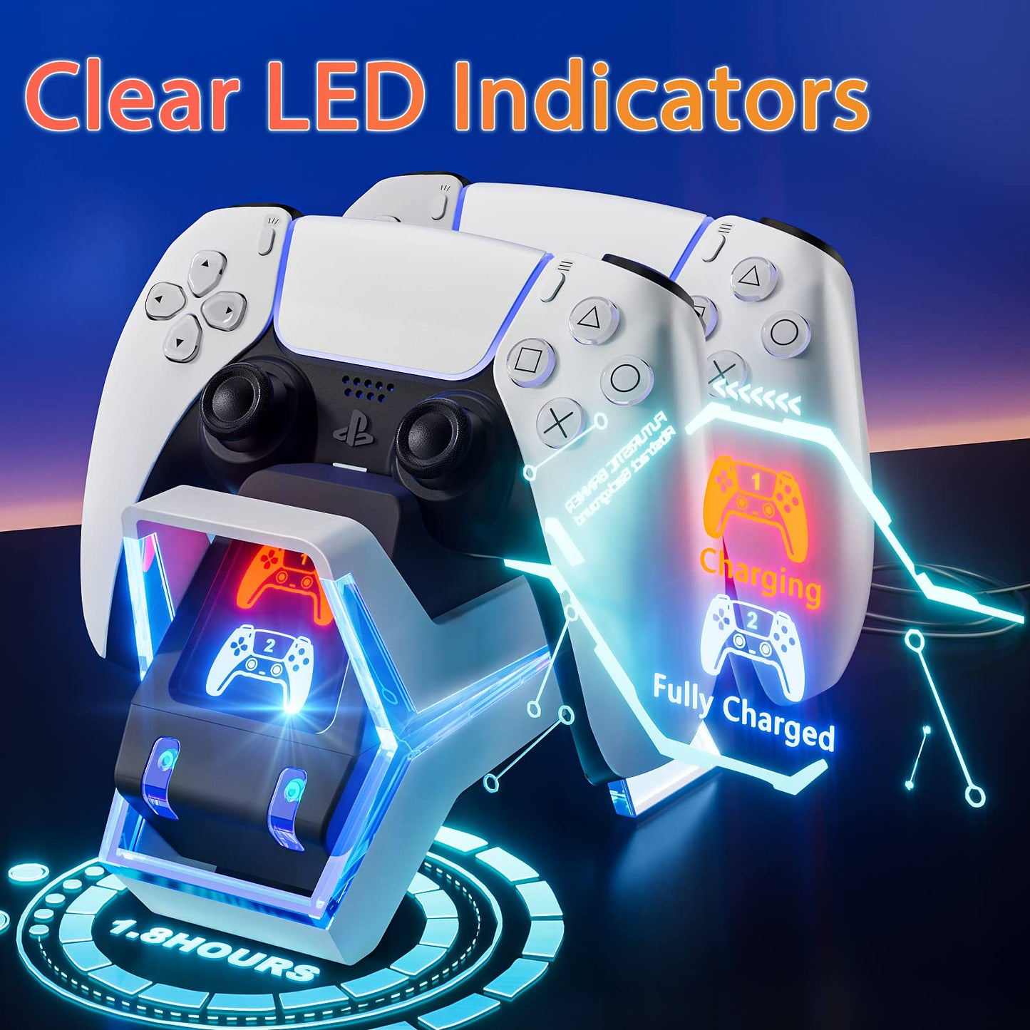 Fenolical PS5 Controller Charger Station, PS5 Charging Station with Fast Charging AC Adapter 5V/3A, Electronic Dog Style Dual Playstation5 Charger Station Accessories with LED Indicator (Blue)