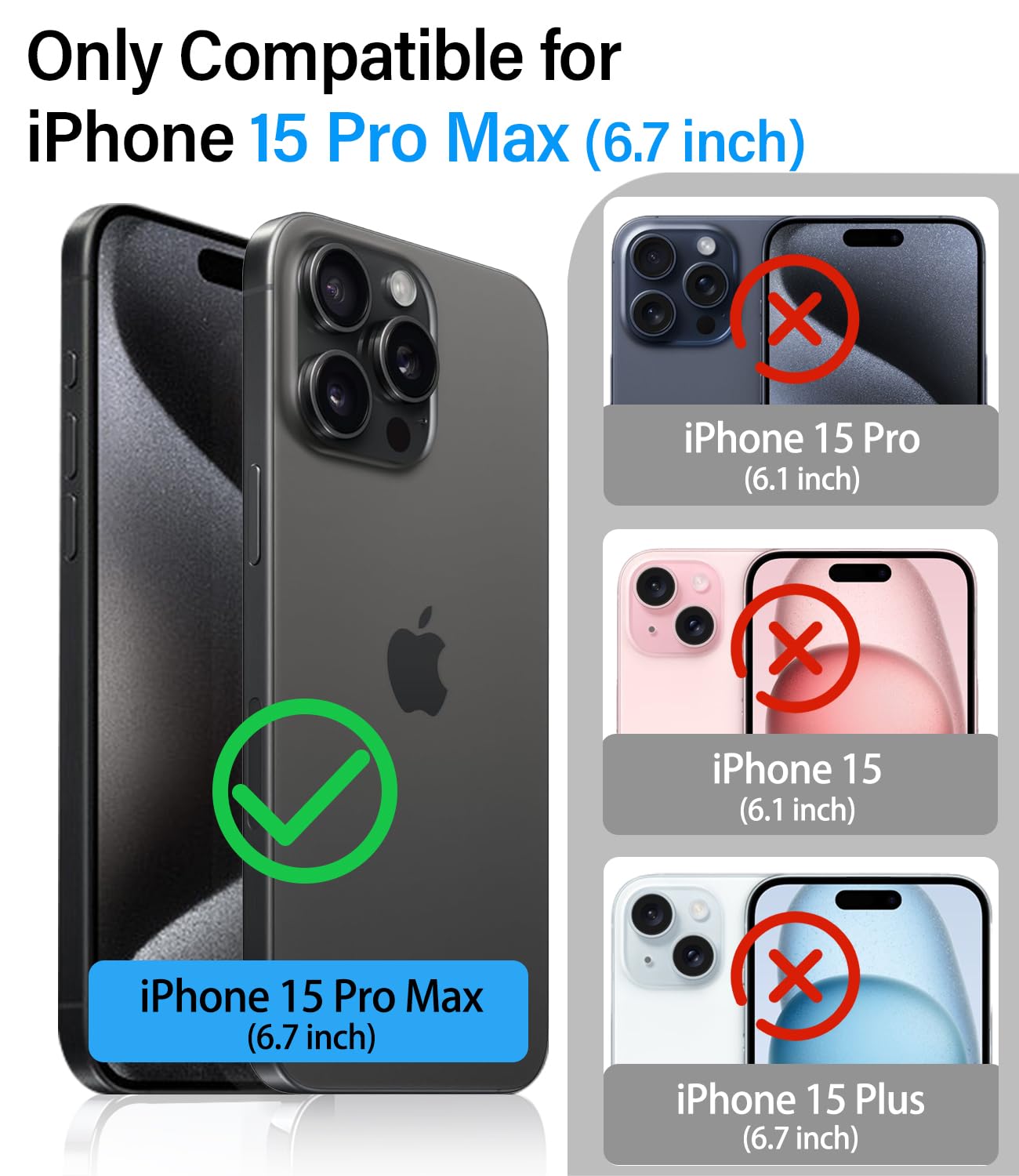 Vihibii for iPhone 15 Pro Max Case with Card Holder & Slide Camera Cover & Kickstand, Military Grade Drop Protection, Rugged Hard Back & Silicone Edge Wallet Phone Case
