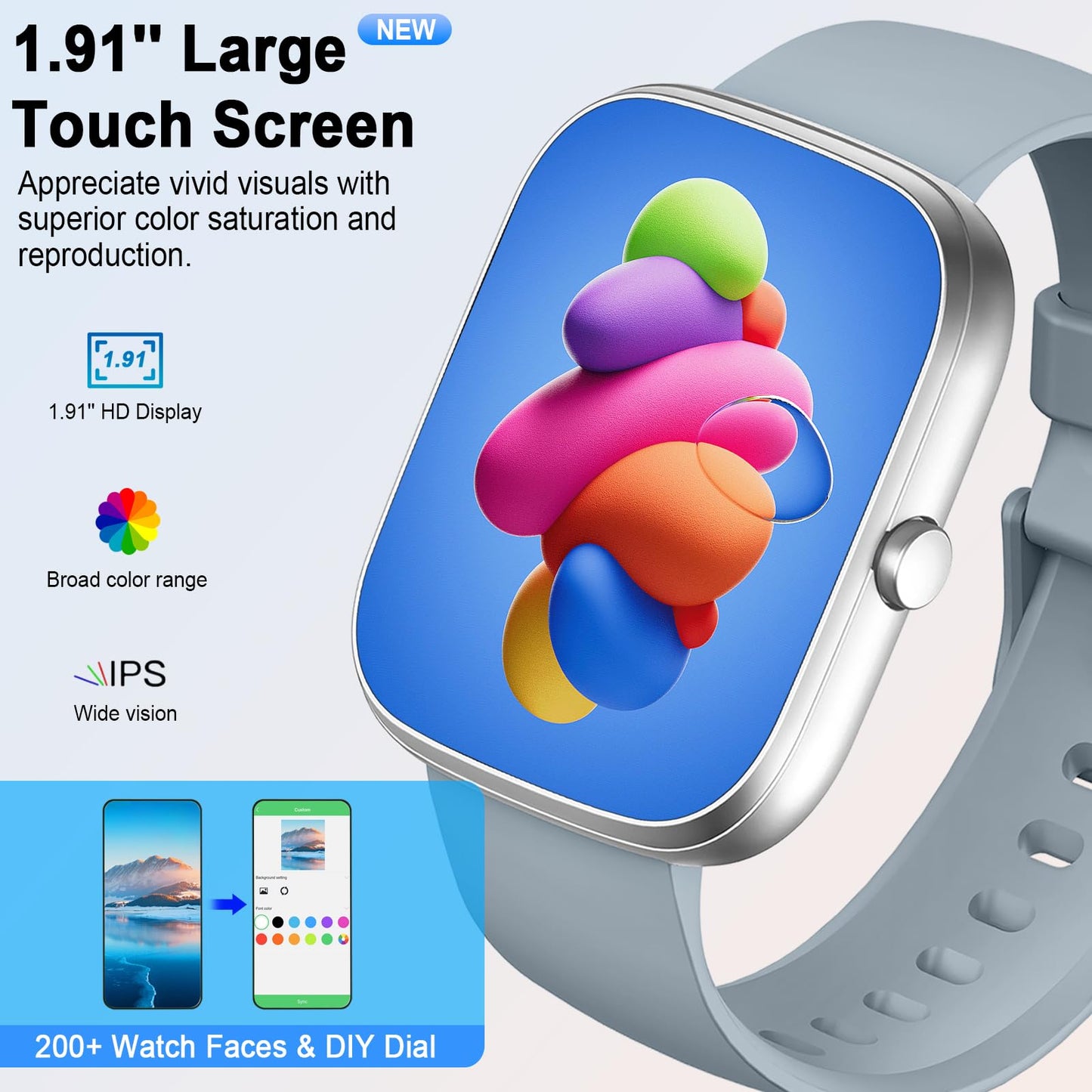 Smart Watch for Men Women Answer/Make Calls, 1.91" Fitness with Heart Rate Sleep Monitor, Step Counter Fitness Sports Activity Waterproof