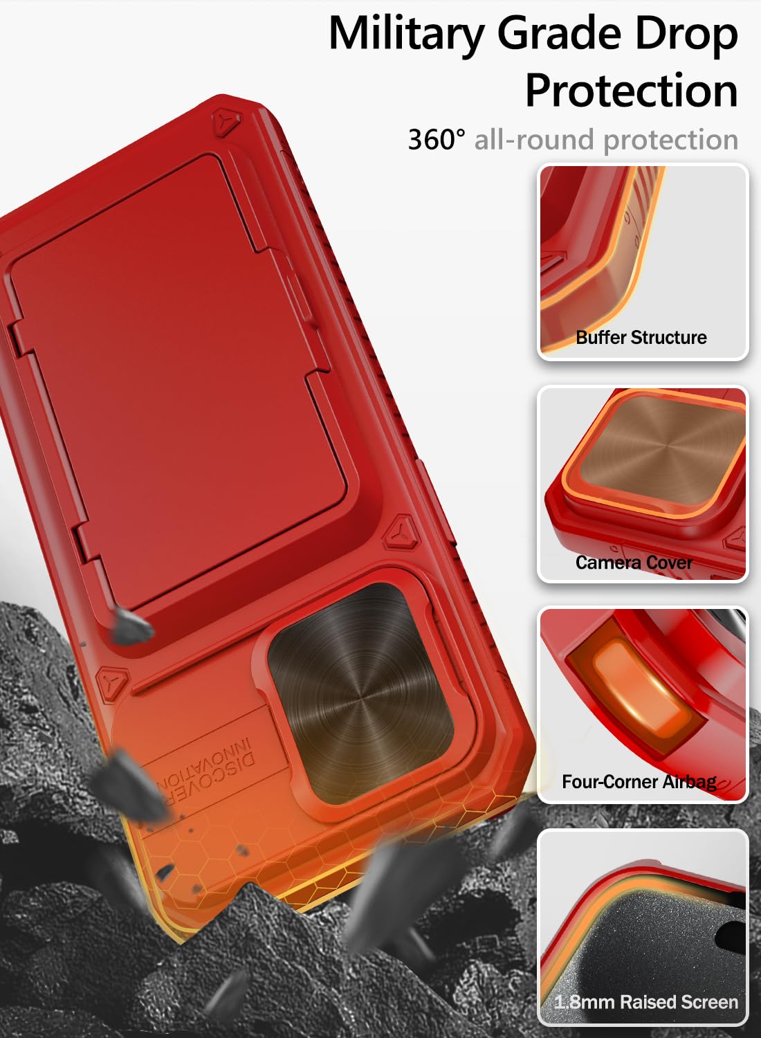 Vihibii for iPhone 15 Pro Max Case with Card Holder & Slide Camera Cover & Kickstand, Military Grade Drop Protection, Rugged Hard Back & Silicone Edge Wallet Phone Case