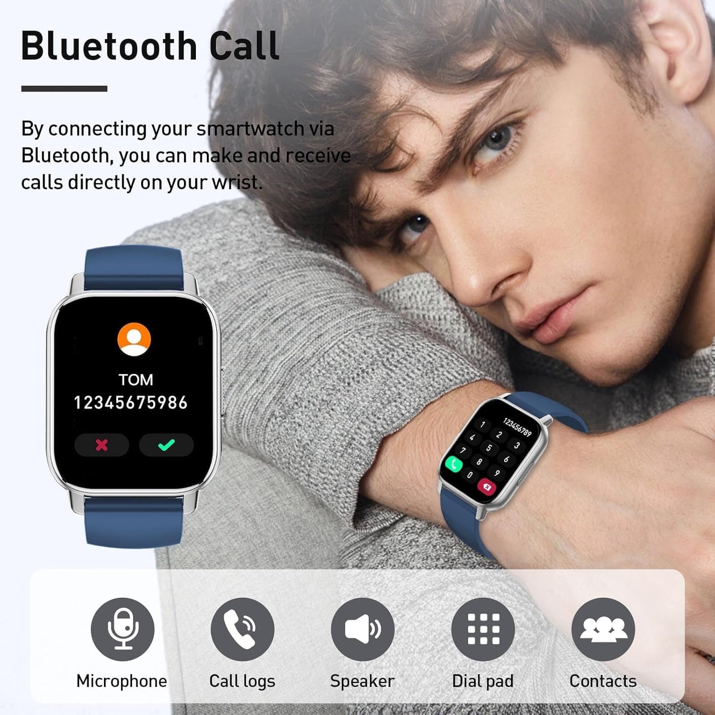 Smart Watch for Men & Women with Call Function, 1.95" HD Display, Heart Rate, SpO2, Sleep Tracker, 100+ Sports Modes, IP68 Waterproof Fitness Tracker for Android & iOS