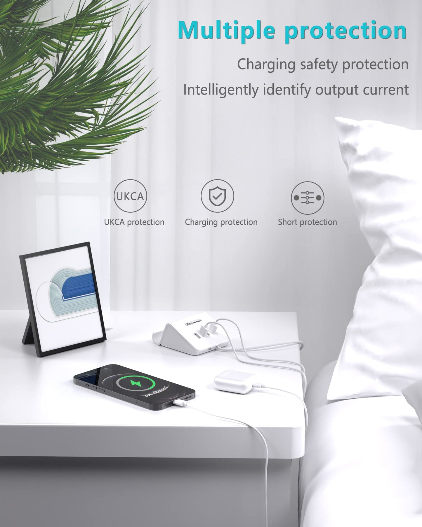 Qurzou USB Charging Station 25W USB Fast Charger Plug,Multi USB Wall Charger for iPhone 15/14/13/12,Samsung Galaxy S23/S22/S21,Android etc