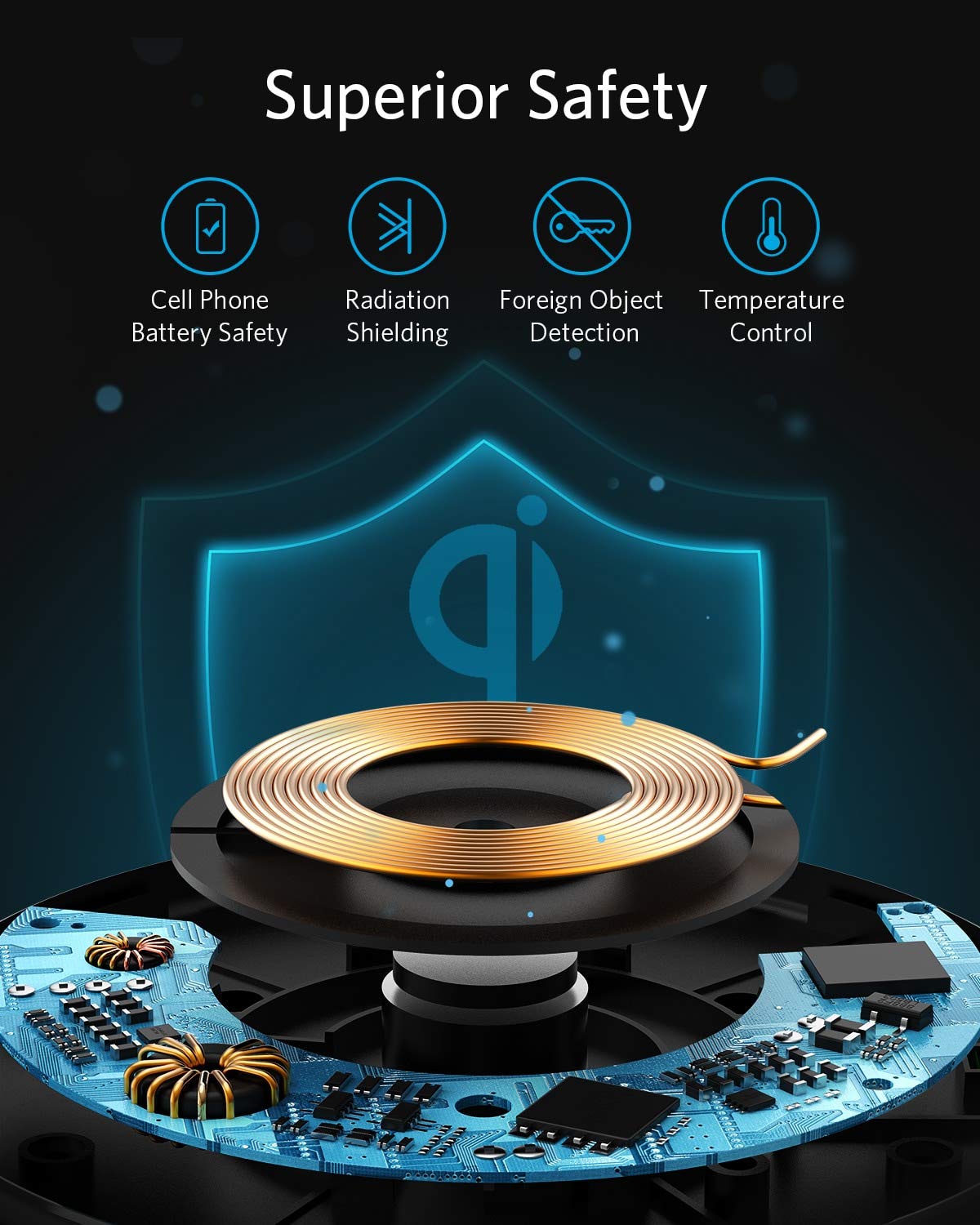 Anker Wireless Charger, PowerWave Pad for Samsung, Qi-Certified 10W Max for iPhone 13/13 Pro/12/11/SE 2024/AirPods/Galaxy S20