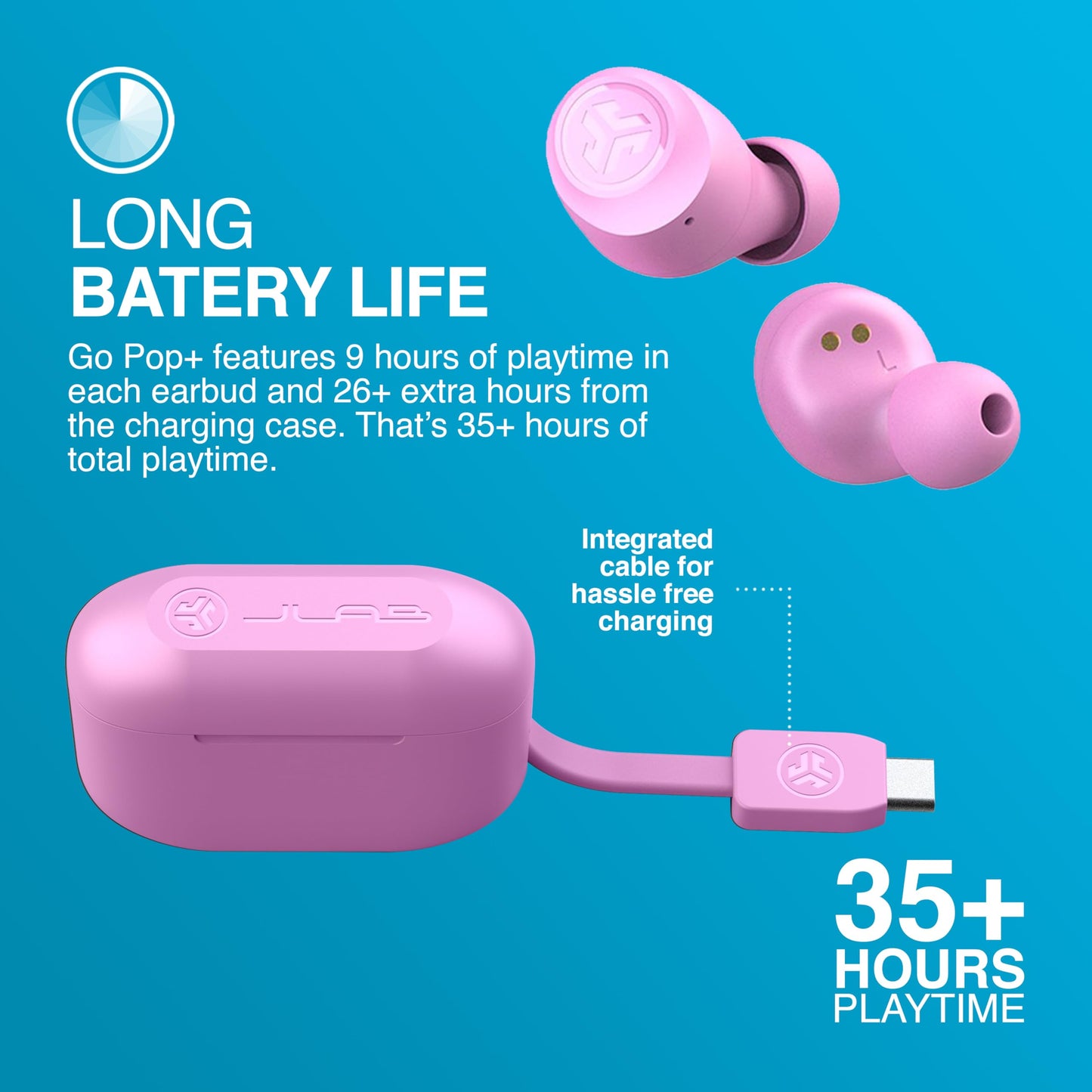 JLab Go Air Pop+ True Wireless Earbuds – Bluetooth Earphones with 35H Playtime, USB-C Charging Case, EQ3 Sound & Multipoint, Black