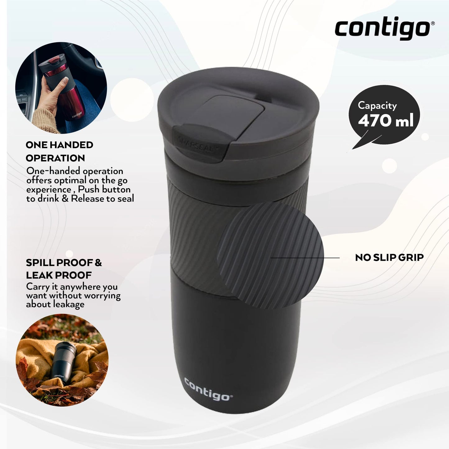 Contigo Byron Snapseal Travel Mug | Stainless Steel Thermal Mug | Vacuum Flask | Leakproof Tumbler | Coffee to Go Mug with BPA Free Easy-Clean Lid