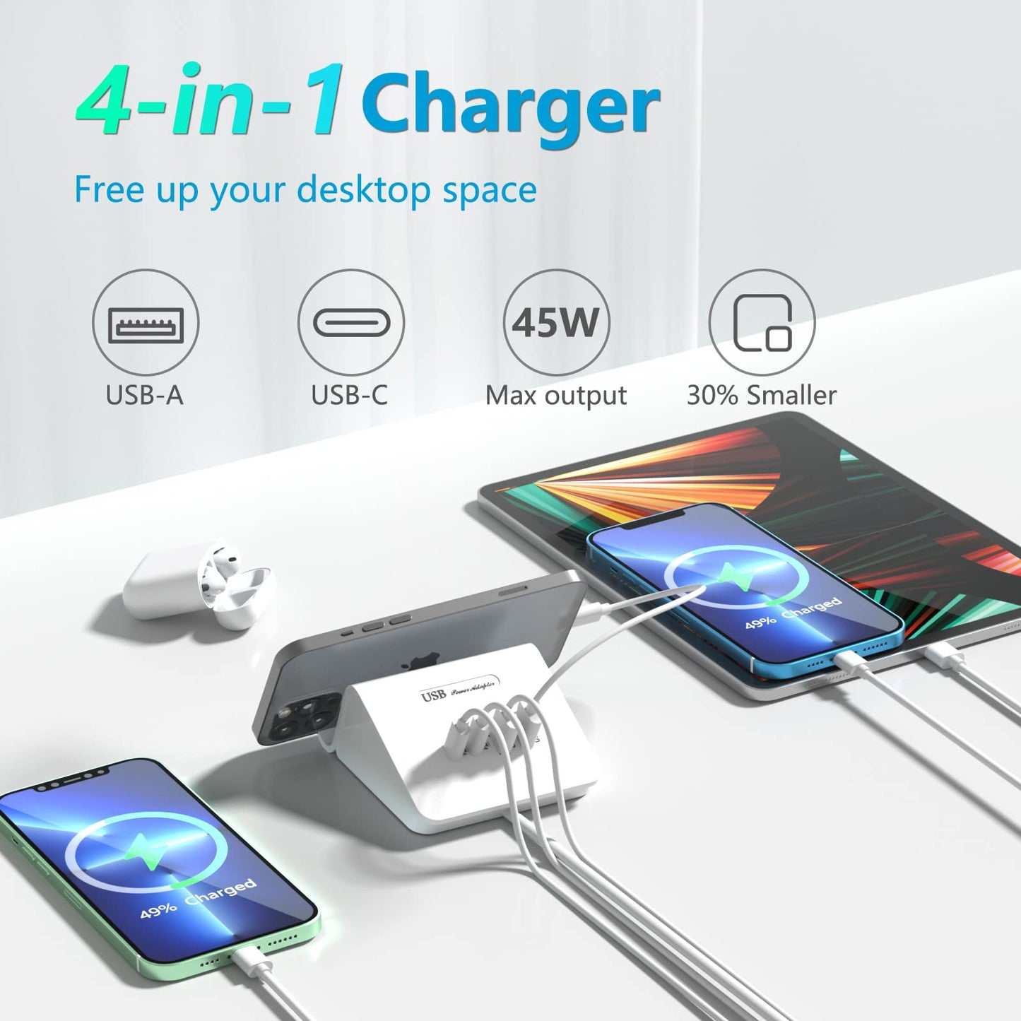 Qurzou USB Charging Station 25W USB Fast Charger Plug,Multi USB Wall Charger for iPhone 15/14/13/12,Samsung Galaxy S23/S22/S21,Android etc