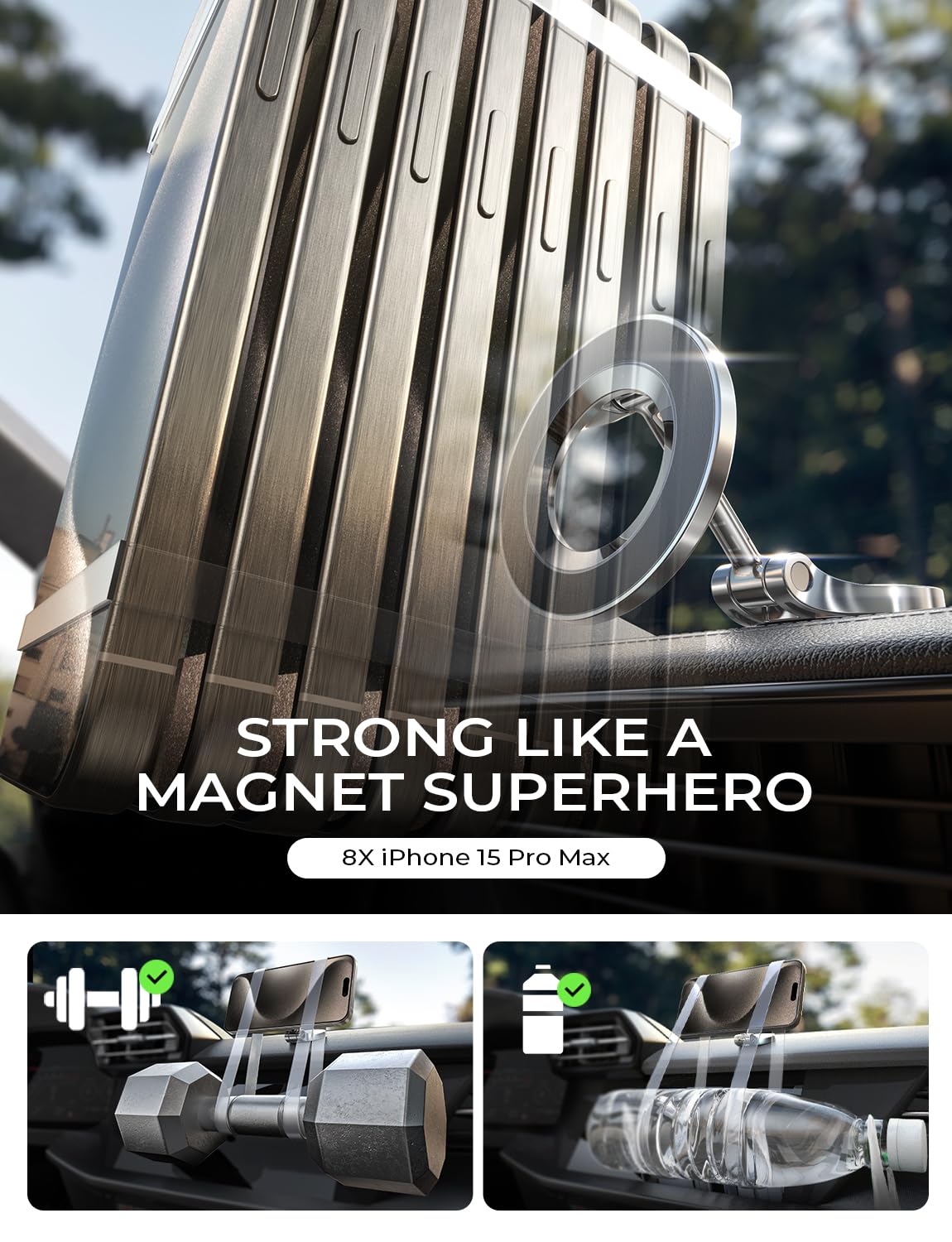 LISEN for Magsafe Car Mount 24 Permanent Magnets Magsafe Phone Holder for Cars Phone Car Mount for iPhone 16 Car Holder Car Accessories Fits iPhone 16 Pro Max 15 All Phones with Metal Ring