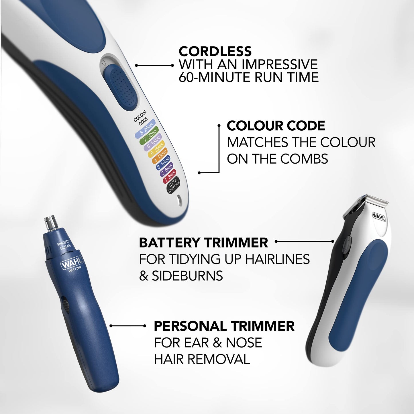 Wahl Colour Pro Cordless Combi Kit – Men’s Hair Clippers with Beard Trimmer & Head Shaver, Easy-to-Use Grooming Kit
