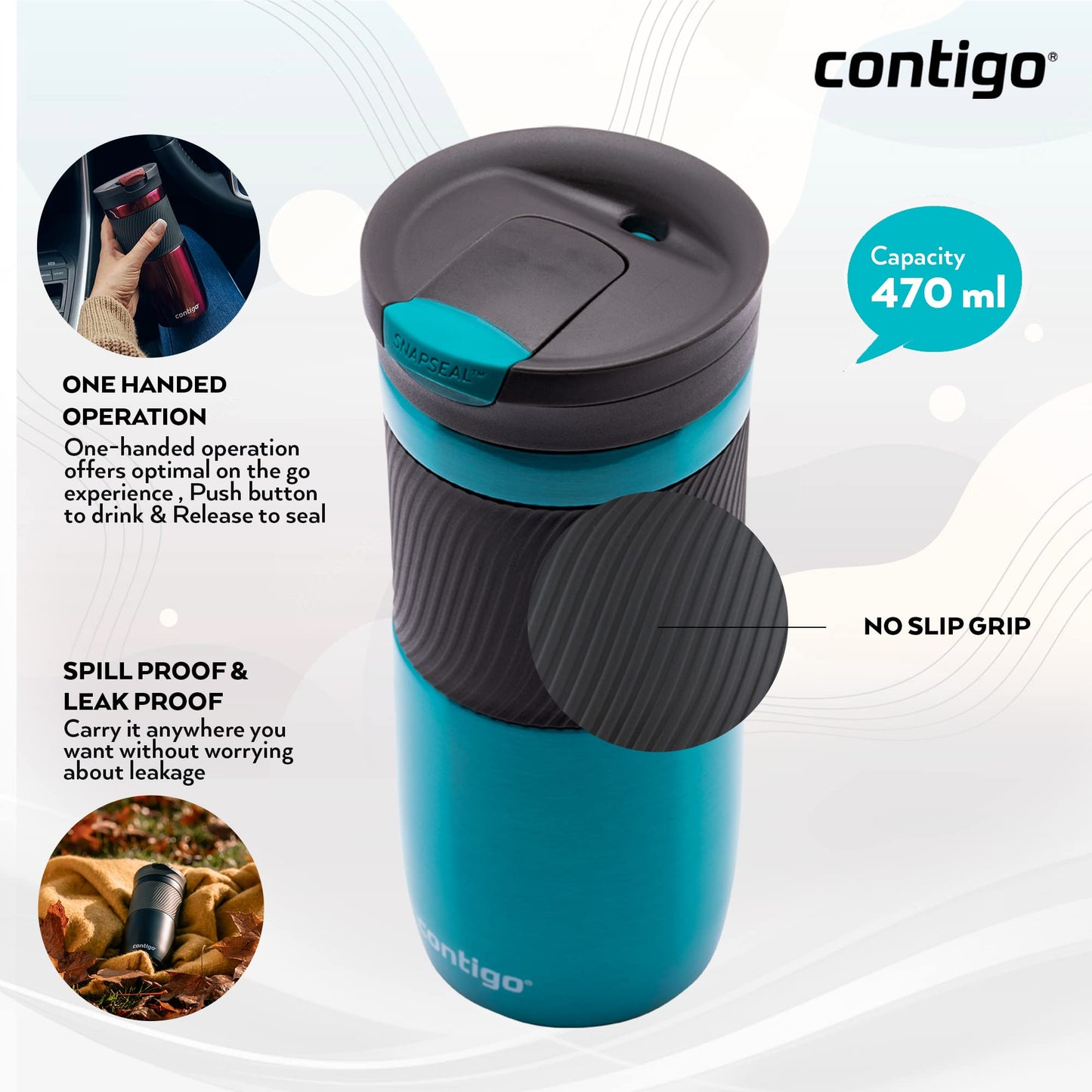 Contigo Byron Snapseal Travel Mug | Stainless Steel Thermal Mug | Vacuum Flask | Leakproof Tumbler | Coffee to Go Mug with BPA Free Easy-Clean Lid