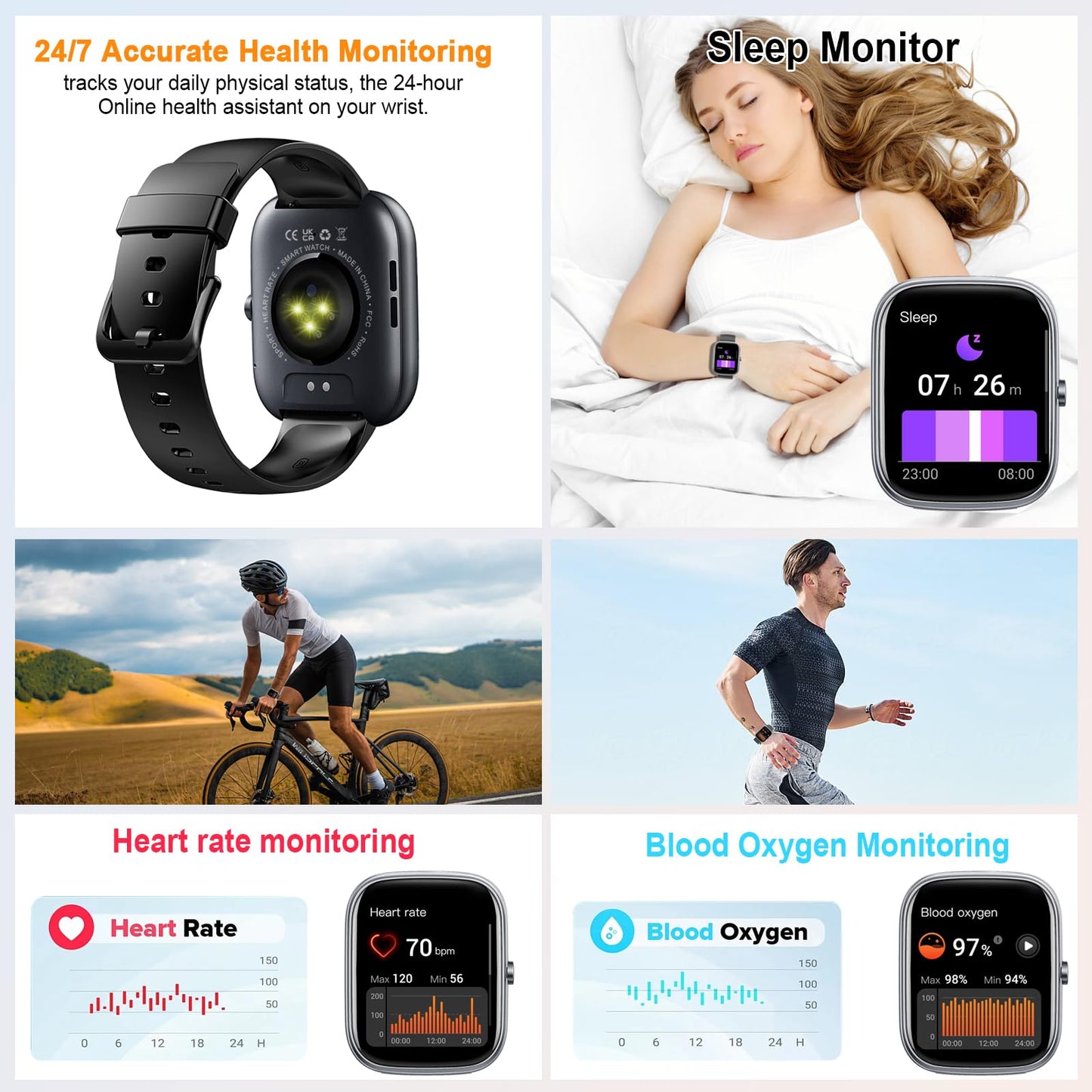 Smart Watch for Men Women Answer/Make Calls, 1.91" Fitness with Heart Rate Sleep Monitor, Step Counter Fitness Sports Activity Waterproof