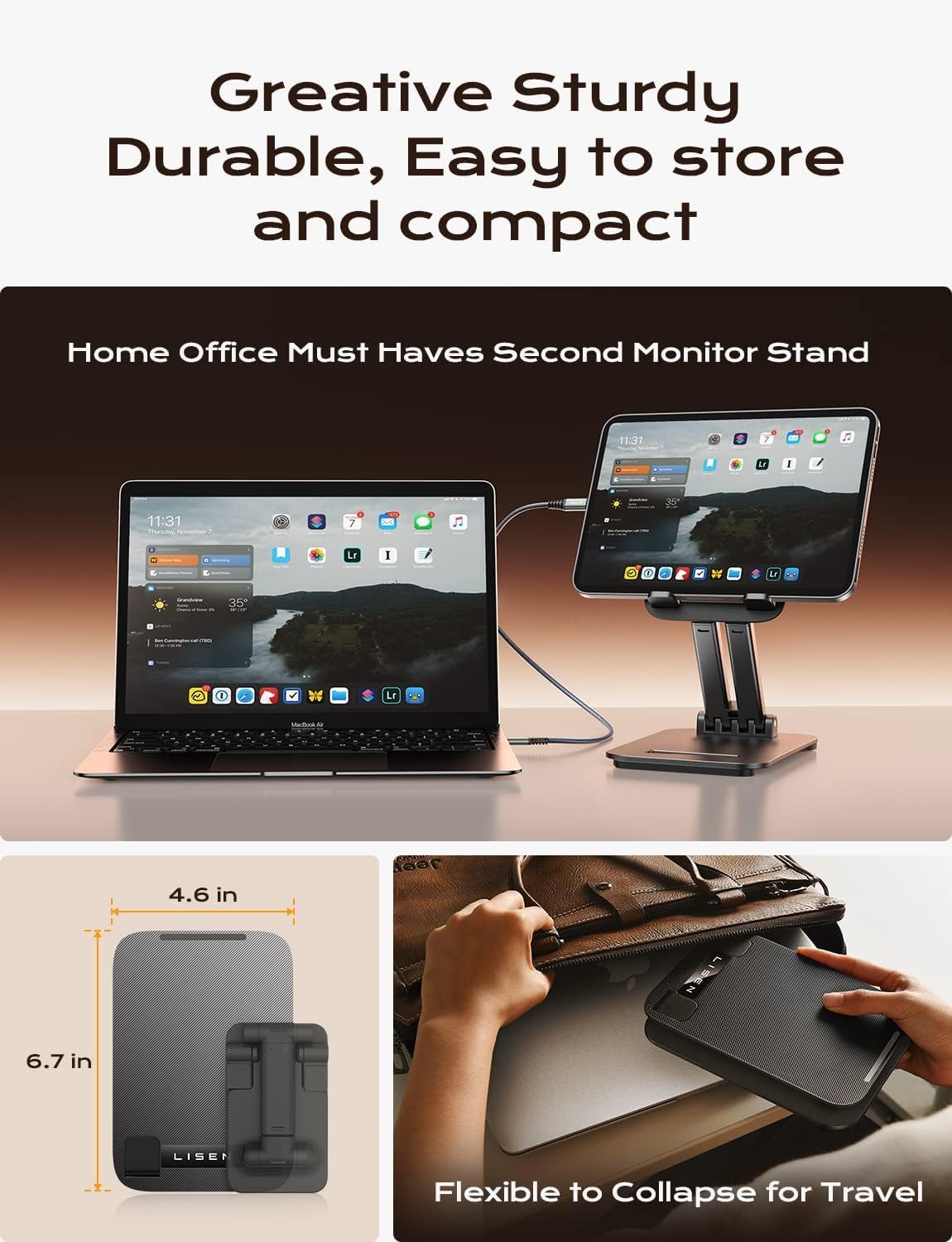 LISEN Adjustable iPad Stand Holder – Portable Tablet Stand for 4.7"-15.6" Devices, Perfect for Desk, Home & Office