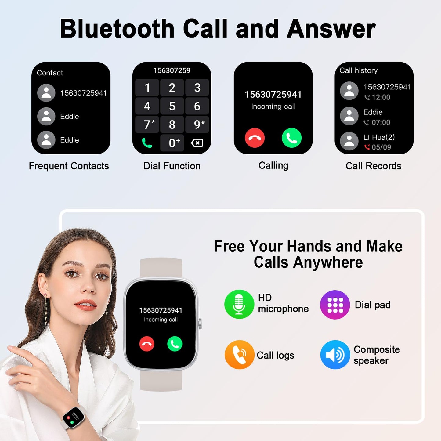 Smart Watch for Men Women Answer/Make Calls, 1.91" Fitness with Heart Rate Sleep Monitor, Step Counter Fitness Sports Activity Waterproof
