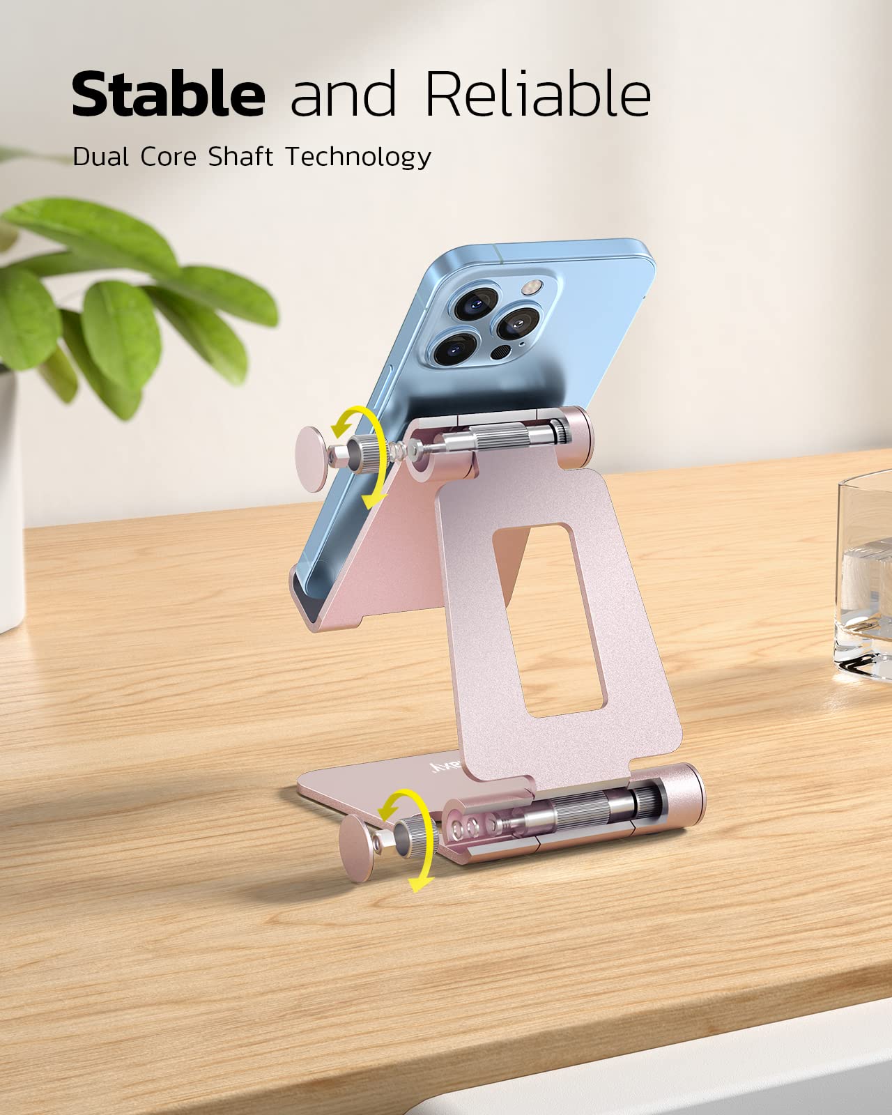 NULAXY Phone Stand, Fully Foldable Angle Height Adjustable Mobile Phone Holder Stand Dock Aluminum Desk Compatible with iPhone 15 14 13 12 11 Pro Max, HUAWEI, Galaxy, All Phones