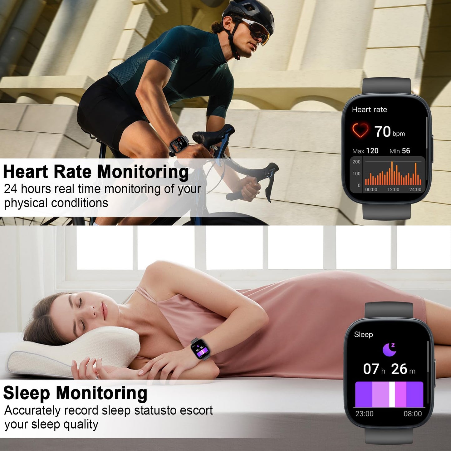 Smart Watch for Men & Women with Call Function, 1.95" HD Display, Heart Rate, SpO2, Sleep Tracker, 100+ Sports Modes, IP68 Waterproof Fitness Tracker for Android & iOS