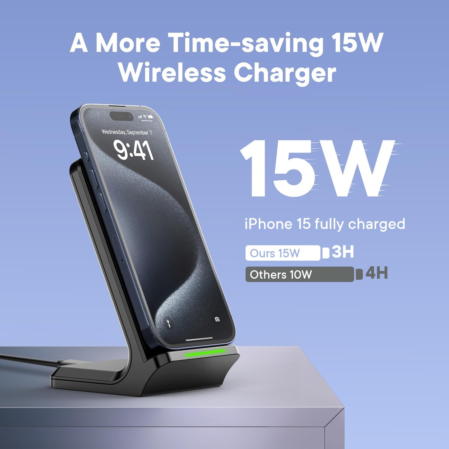 Wireless Charger, 15W Wireless Charging Stand, Wireless Charging Station for iPhone/Pro/Max/Plus, Samsung Galaxy and Qi-Enabled Phone