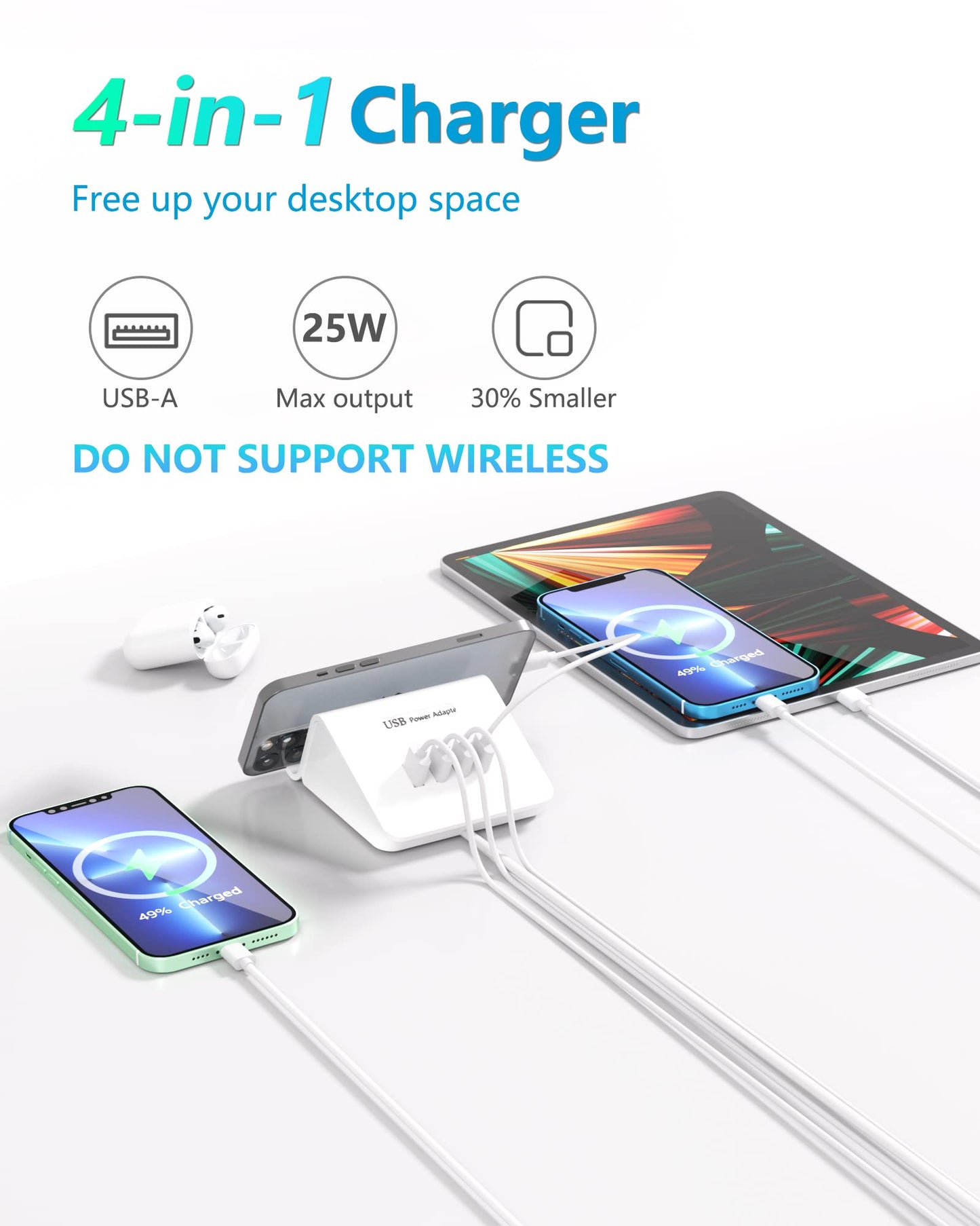 Qurzou USB Charging Station 25W USB Fast Charger Plug,Multi USB Wall Charger for iPhone 15/14/13/12,Samsung Galaxy S23/S22/S21,Android etc