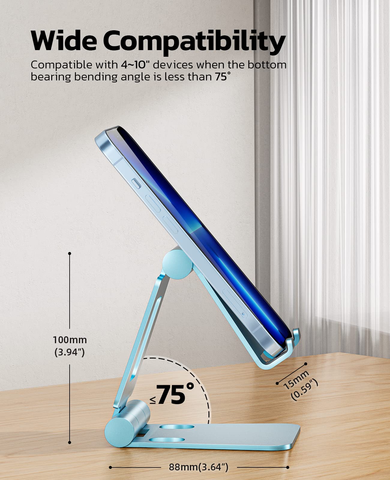 NULAXY Phone Stand, Fully Foldable Angle Height Adjustable Mobile Phone Holder Stand Dock Aluminum Desk Compatible with iPhone 15 14 13 12 11 Pro Max, HUAWEI, Galaxy, All Phones
