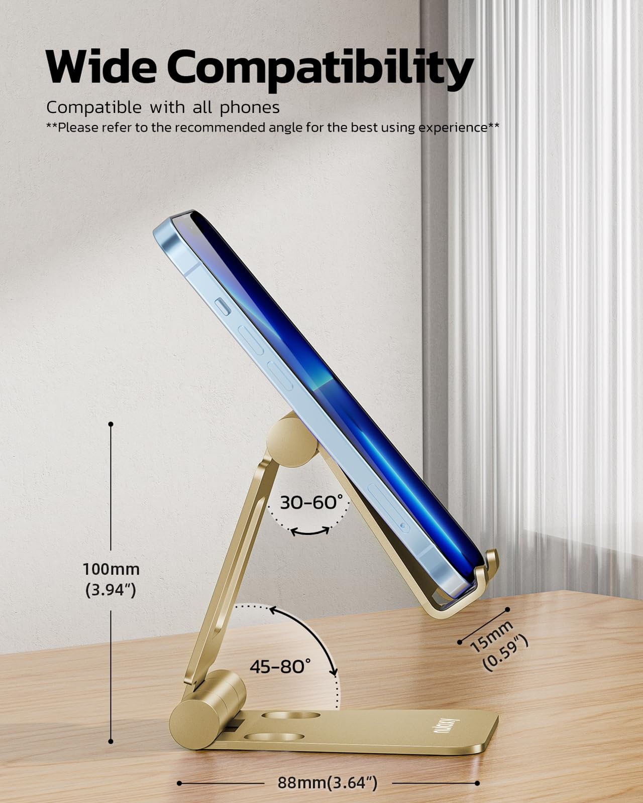 NULAXY Phone Stand, Fully Foldable Angle Height Adjustable Mobile Phone Holder Stand Dock Aluminum Desk Compatible with iPhone 15 14 13 12 11 Pro Max, HUAWEI, Galaxy, All Phones