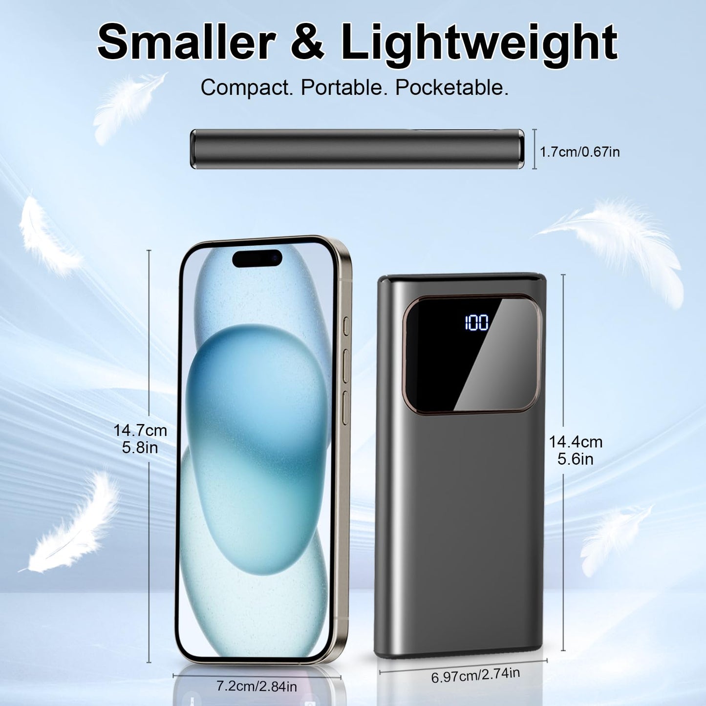 Power Bank, 10000mAh High-Speed Charging Dual Current Mode Battery Pack with USB C Input & Output, PD15W PowerBank for iPhone Plus Pro Max Mini Samsung Xiaomi iPad