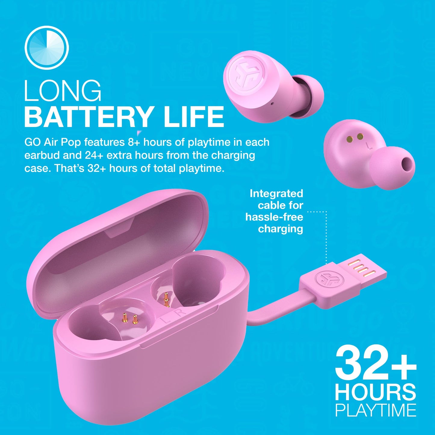 JLab Go Air Pop+ True Wireless Earbuds – Bluetooth Earphones with 35H Playtime, USB-C Charging Case, EQ3 Sound & Multipoint, Black