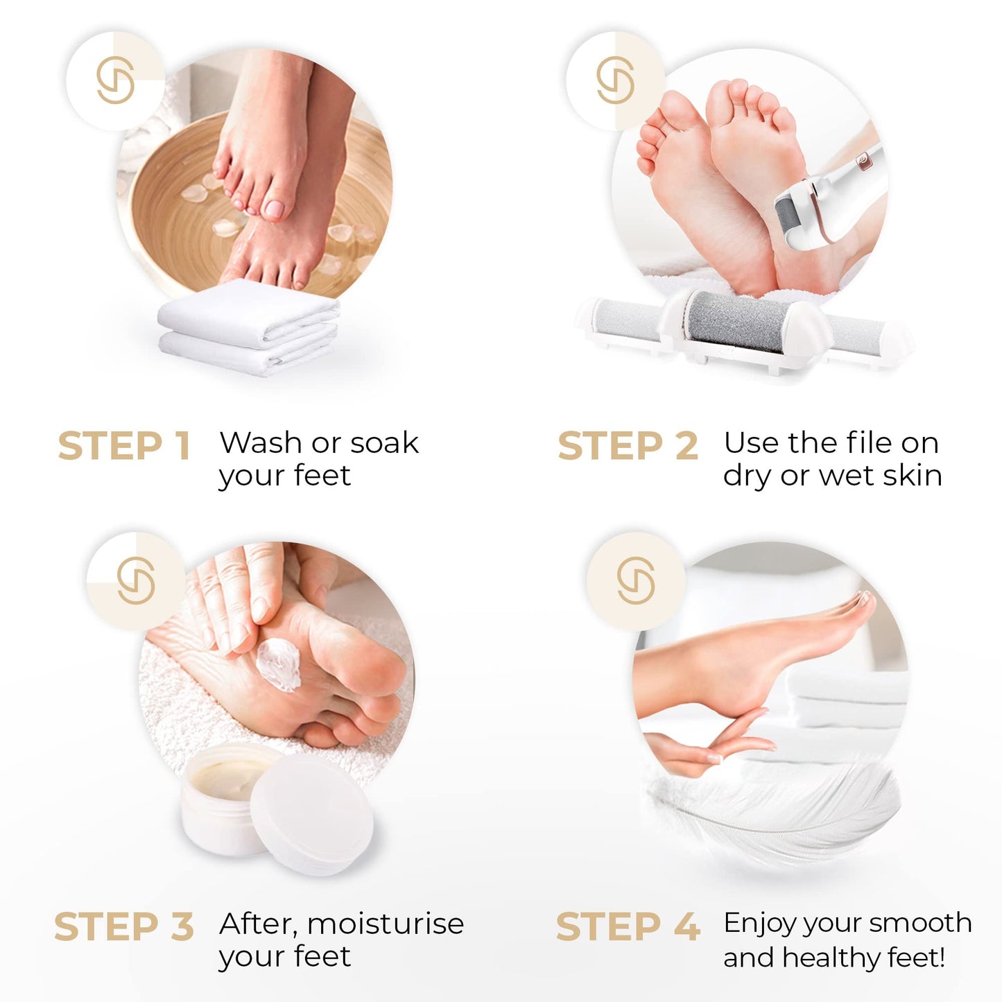 Essy Pedicure Electric Foot File – Rechargeable Callus Remover, Dead Skin Scraper with 5 Replacement Rollers for Smooth Feet