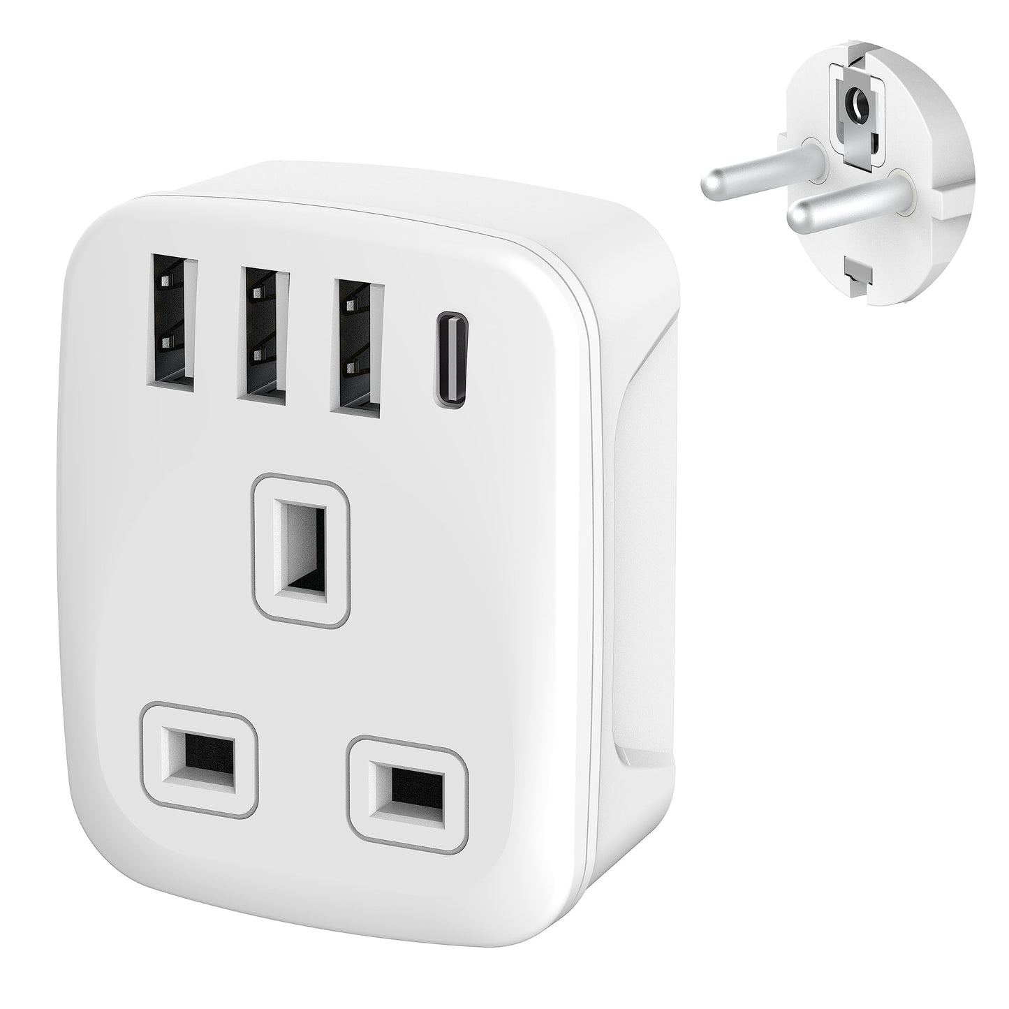 Amoi UK to South Africa Plug Adapter,Grounded Type M South Africa Plug Adapter, with 4 USB Ports 17W USB C Fast Travel Charger, Africa,Namibia, Swaziland, Lesotho, Bhutan,Botswana(Type M)
