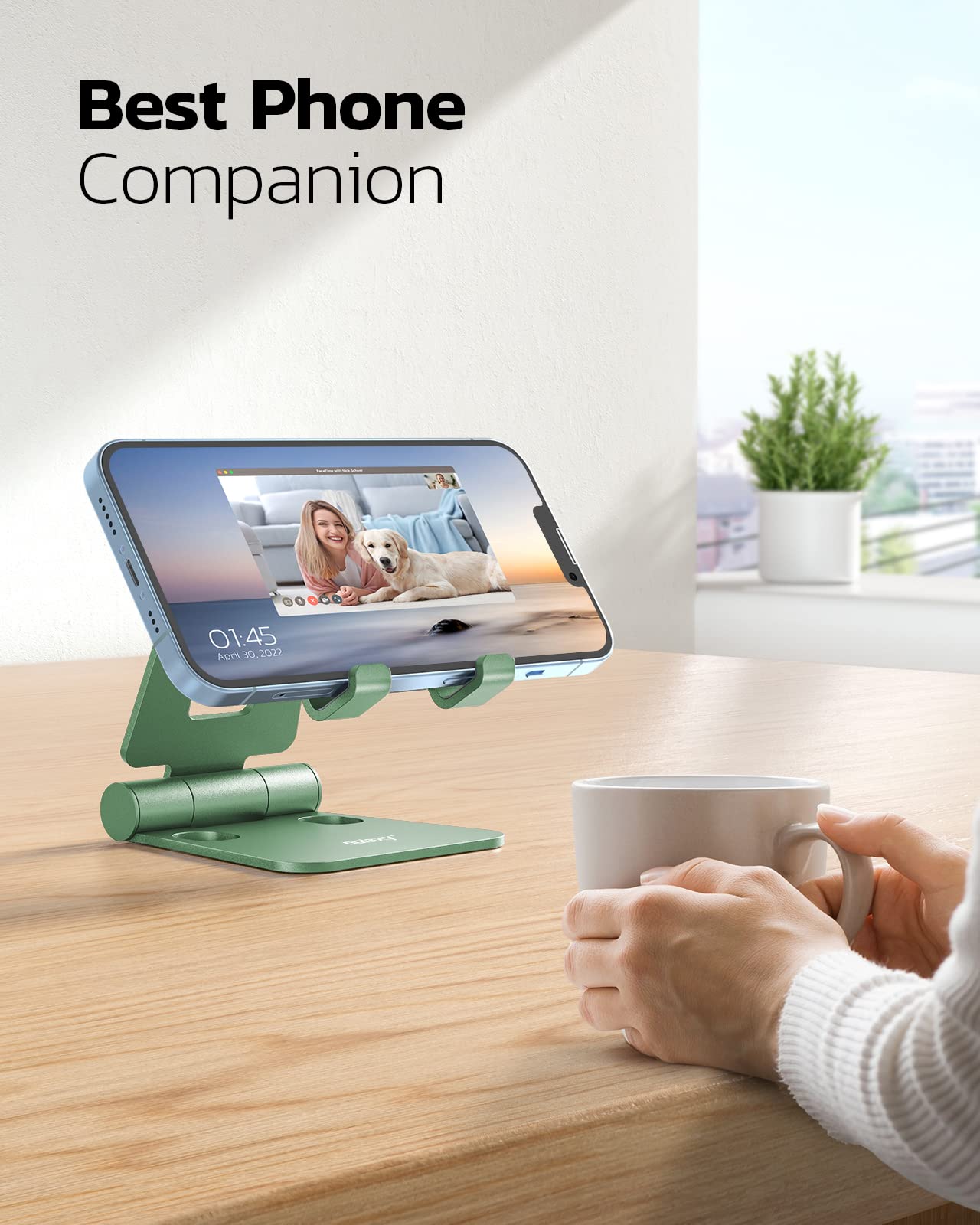 NULAXY Phone Stand, Fully Foldable Angle Height Adjustable Mobile Phone Holder Stand Dock Aluminum Desk Compatible with iPhone 15 14 13 12 11 Pro Max, HUAWEI, Galaxy, All Phones