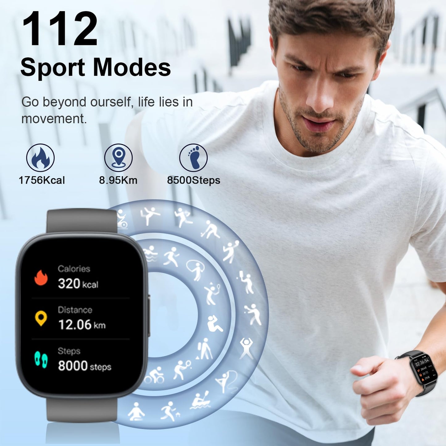 Smart Watch for Men & Women with Call Function, 1.95" HD Display, Heart Rate, SpO2, Sleep Tracker, 100+ Sports Modes, IP68 Waterproof Fitness Tracker for Android & iOS