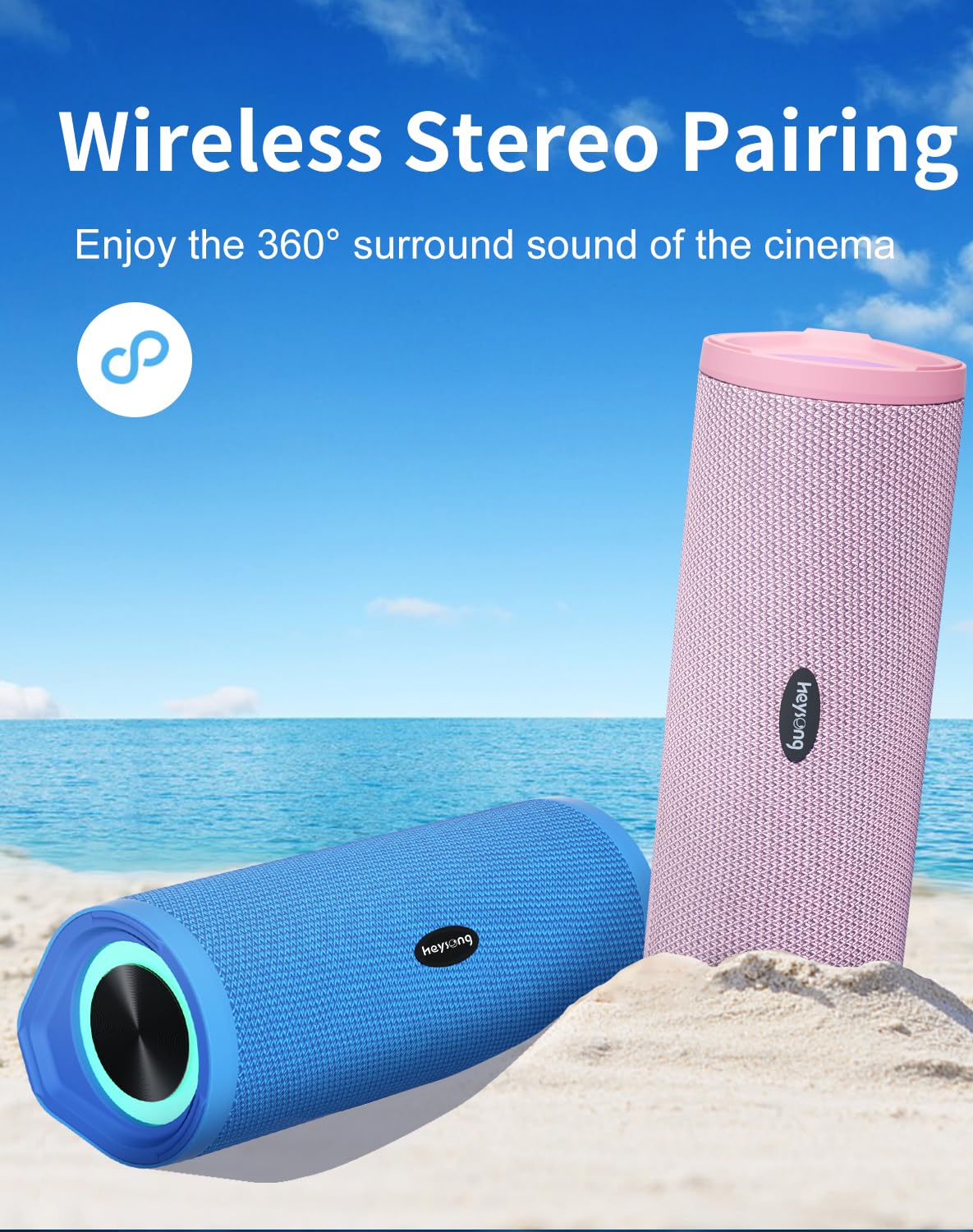 HEYSONG Portable Waterproof Bluetooth Speaker with LED Light – IPX7 Floating, Enhanced Bass, 40H Playtime, TF Card, True Wireless Stereo