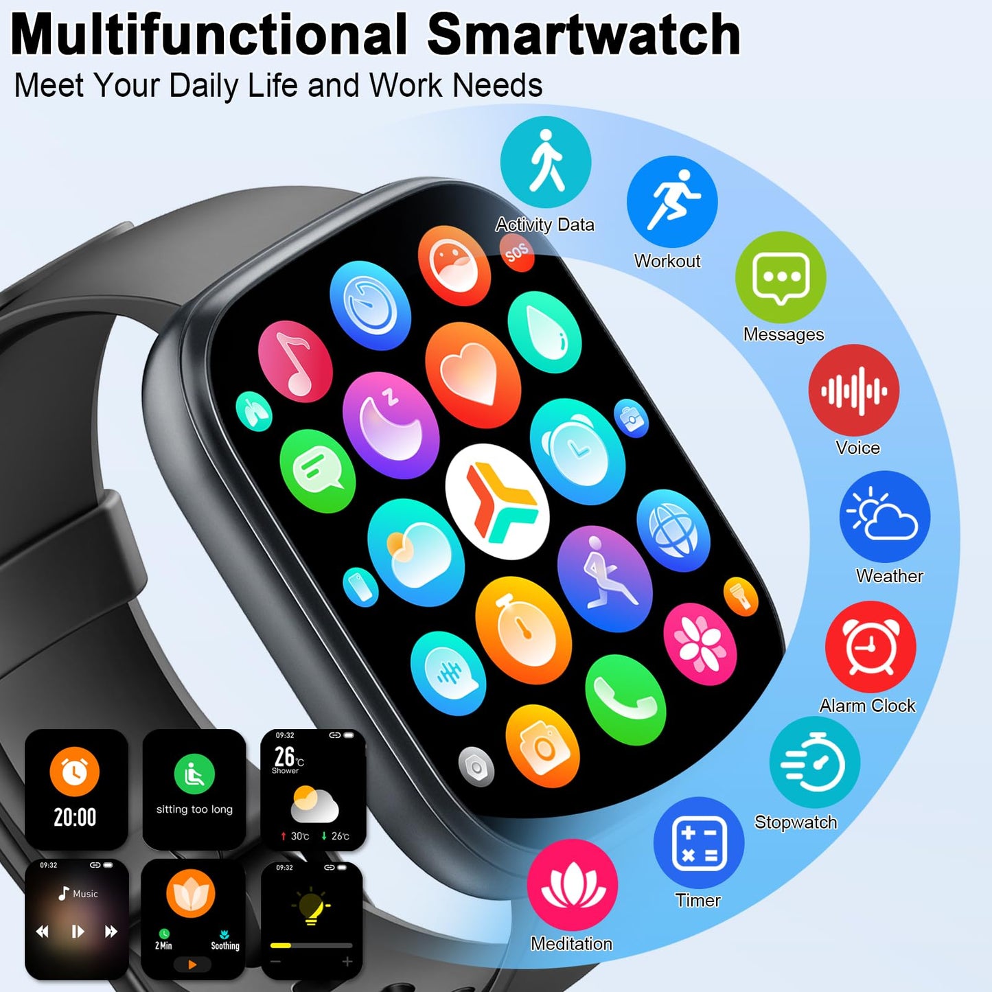 Smart Watch for Men & Women with Call Function, 1.95" HD Display, Heart Rate, SpO2, Sleep Tracker, 100+ Sports Modes, IP68 Waterproof Fitness Tracker for Android & iOS