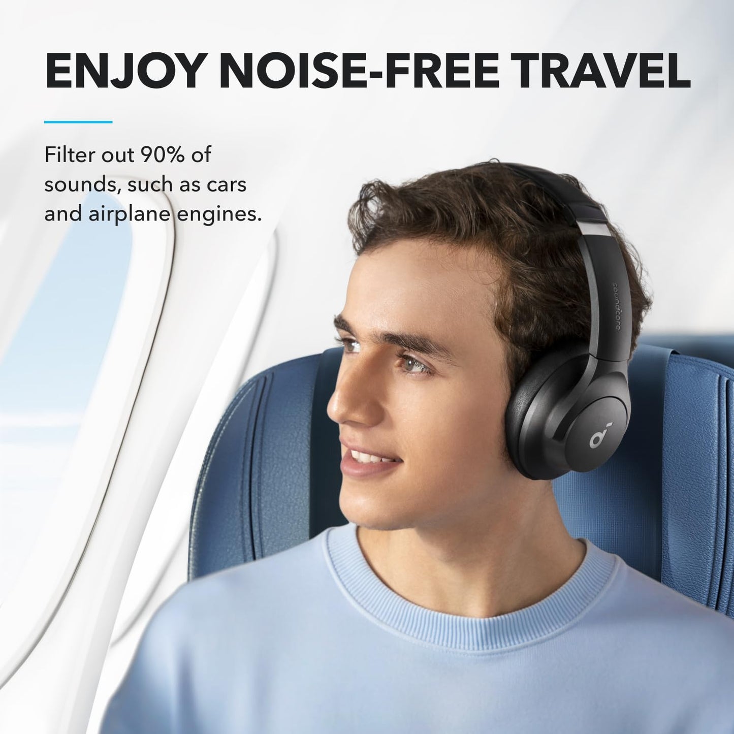 Soundcore by Anker Hybrid Active Noise Cancelling Wireless Over-Ear Headphones – Foldable Bluetooth with Hi-Res Audio, Powerful Bass & Customizable App Controls