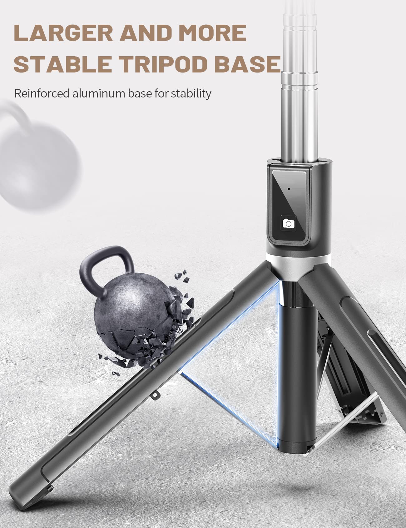 ANXRE Selfie Stick with Reinforced Tripod – 50” Extra Long Adjustable Phone Tripod with Detachable Wireless Remote, Compatible with iPhone & Samsung Smartphones