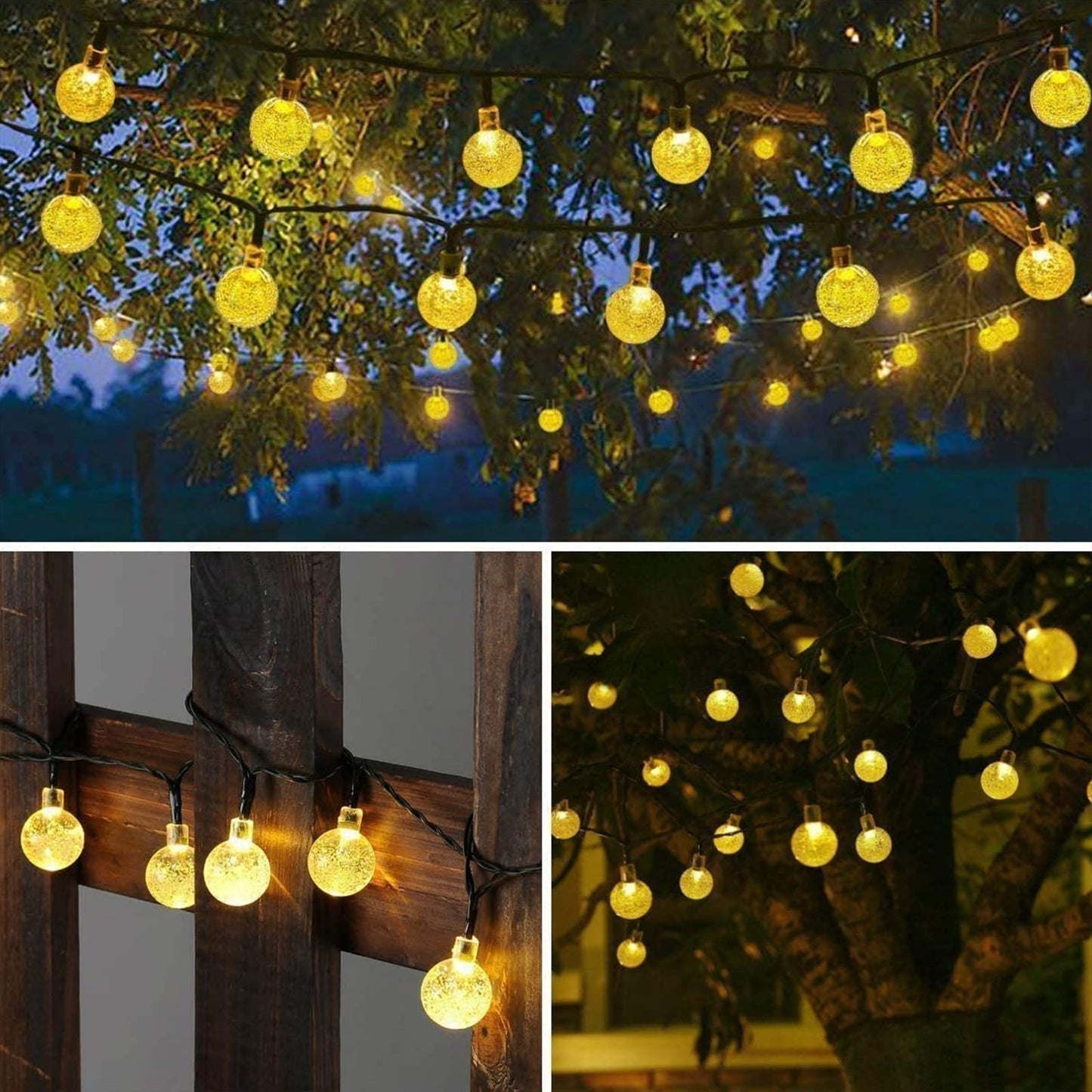 Solar Garden Lights Outdoor, 36ft 60 LED Solar String Lights Waterproof, Solar Powered Crystal Ball Indoor/Outdoor Fairy Lights Decorative Lights for Garden, Patio, Yard, Festival, Parties (White)