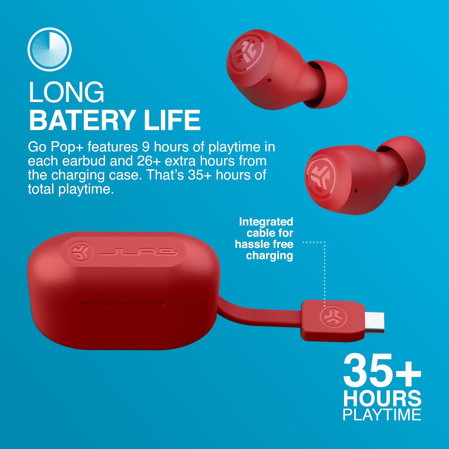 JLab Go Air Pop+ True Wireless Earbuds – Bluetooth Earphones with 35H Playtime, USB-C Charging Case, EQ3 Sound & Multipoint, Black