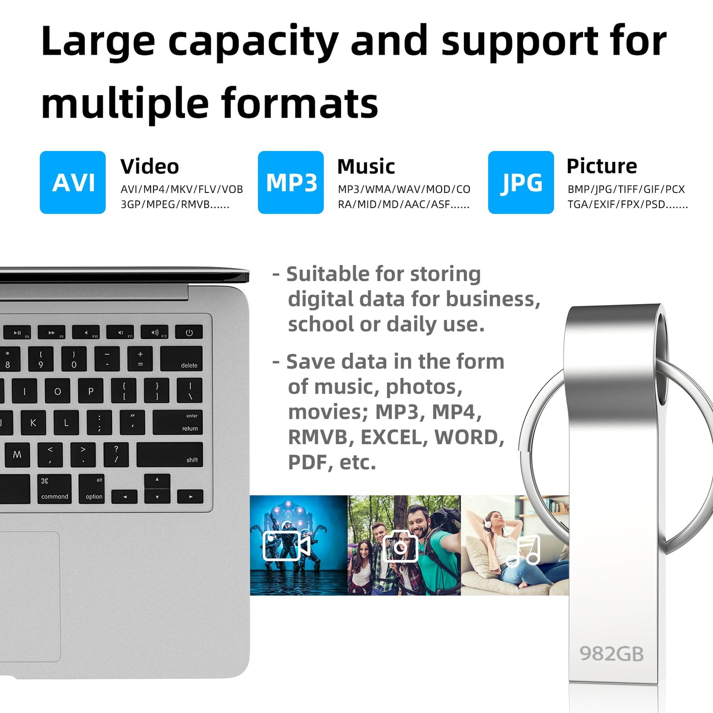 Deeiqeyp 982GB USB 3.0 Flash Drive – Metal Waterproof Thumb Drive for PC, Laptop, TV, Data Storage & Backup