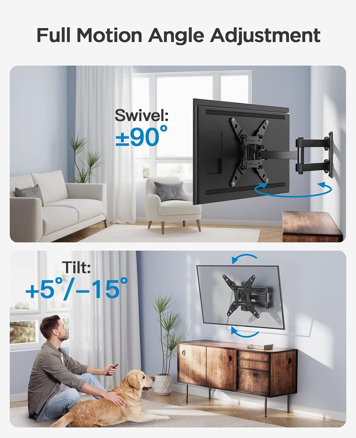 PERLESMITH TV Wall Bracket for 13-42 inch TVs, Swivels Tilts TV Wall Mount for Flat & Curved TV,VESA 75x75mm to 200x200mm up to 20kg