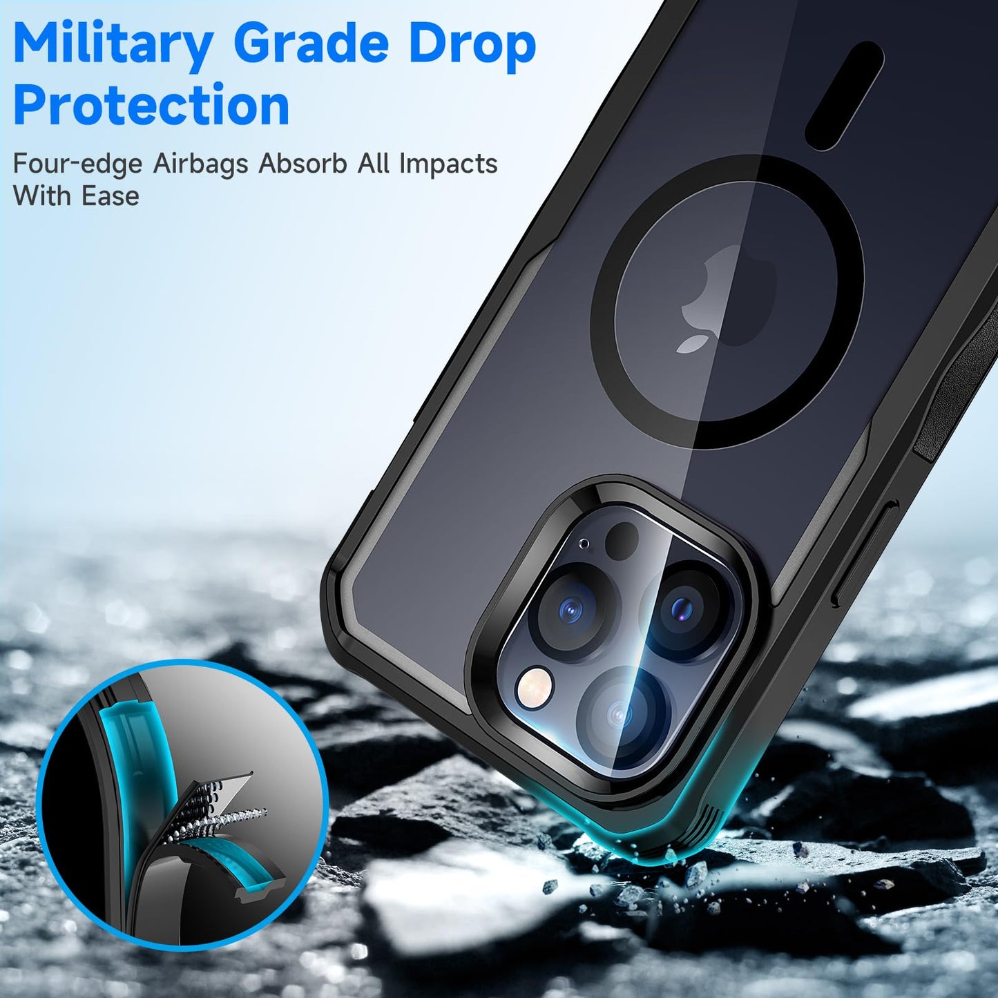 Seacosmo Magnetic iPhone 15 Pro Max Case with Privacy Screen Protector and Camera Lens Protector, Full Body Shockproof Protective Phone Case Compatible with MagSafe for iPhone 15 Pro Max - Black