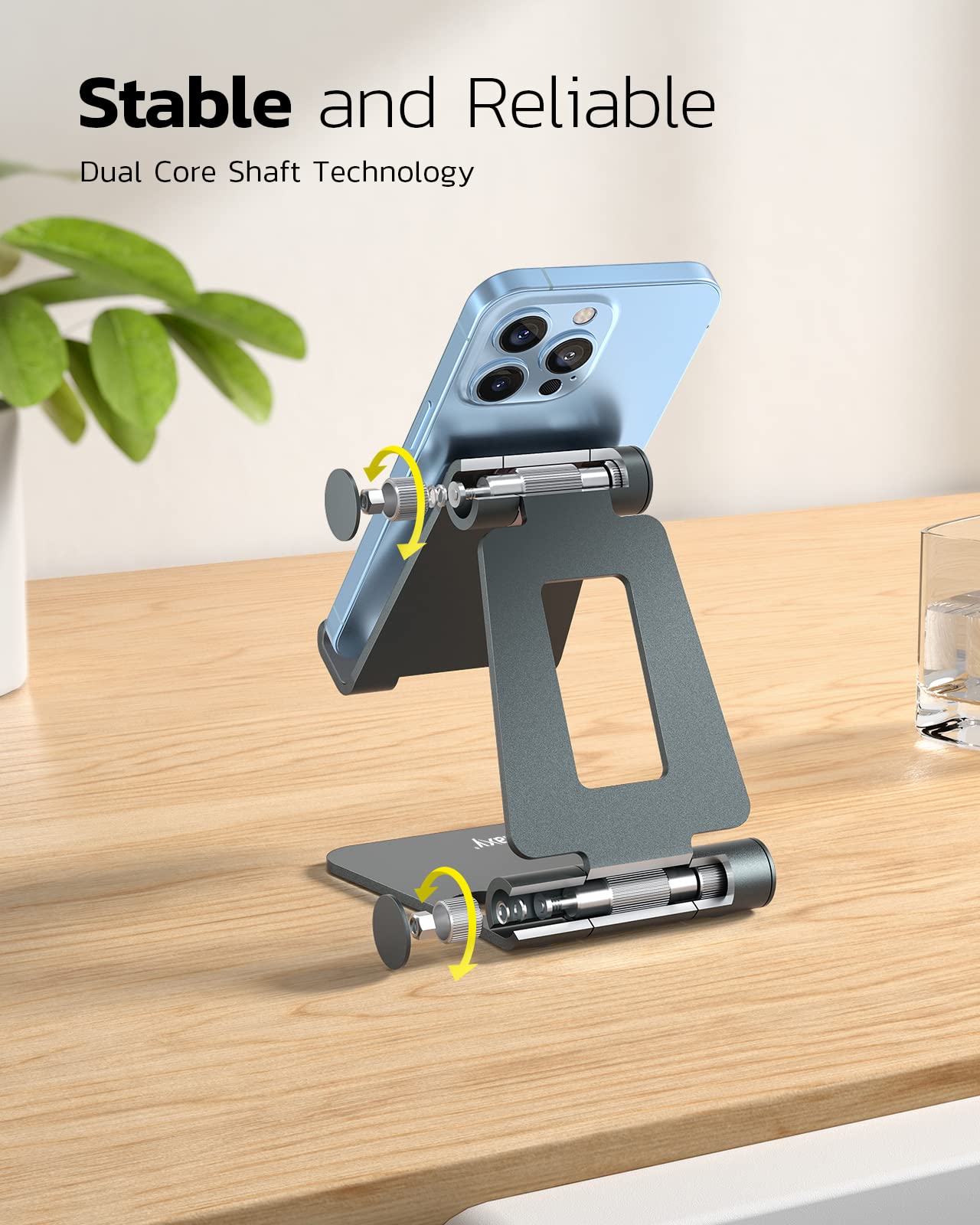 NULAXY Phone Stand, Fully Foldable Angle Height Adjustable Mobile Phone Holder Stand Dock Aluminum Desk Compatible with iPhone 15 14 13 12 11 Pro Max, HUAWEI, Galaxy, All Phones