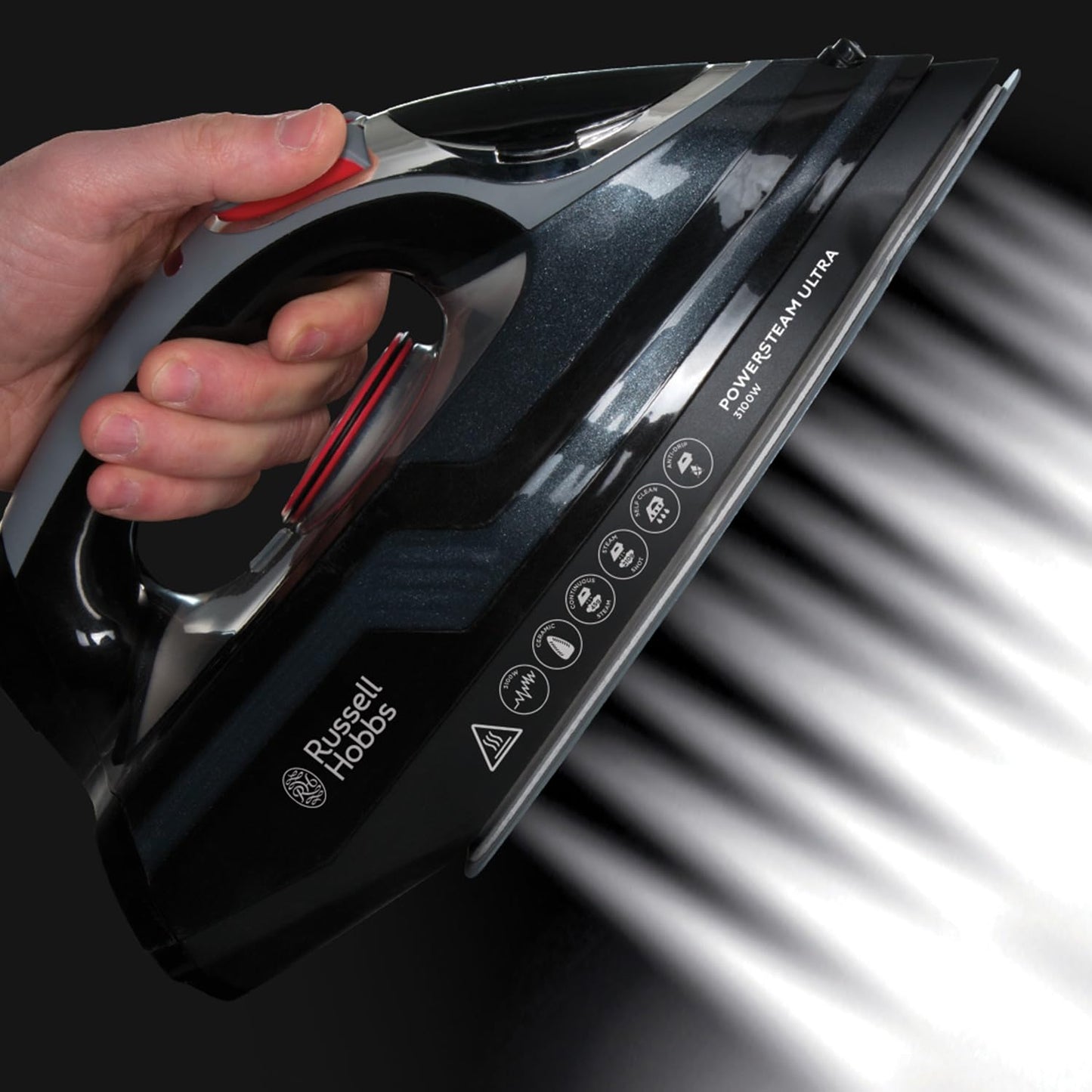 Russell Hobbs Power Steam Ultra Iron, Ceramic Non-stick soleplate, 210gm Steam Shot, 70gm Continuous steam, 350ml Water Tank, Self-clean, Anti-calc & Anti-drip function