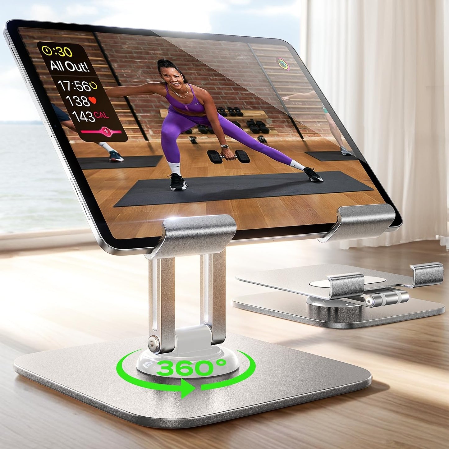 LISEN Fits iPad Stand Holder 360° Adjustable Tablet Foldable Fits iPad Stand for Desk Rotating Portable Monitor for 2024 iPad Accessories Tablets/PS/Switch