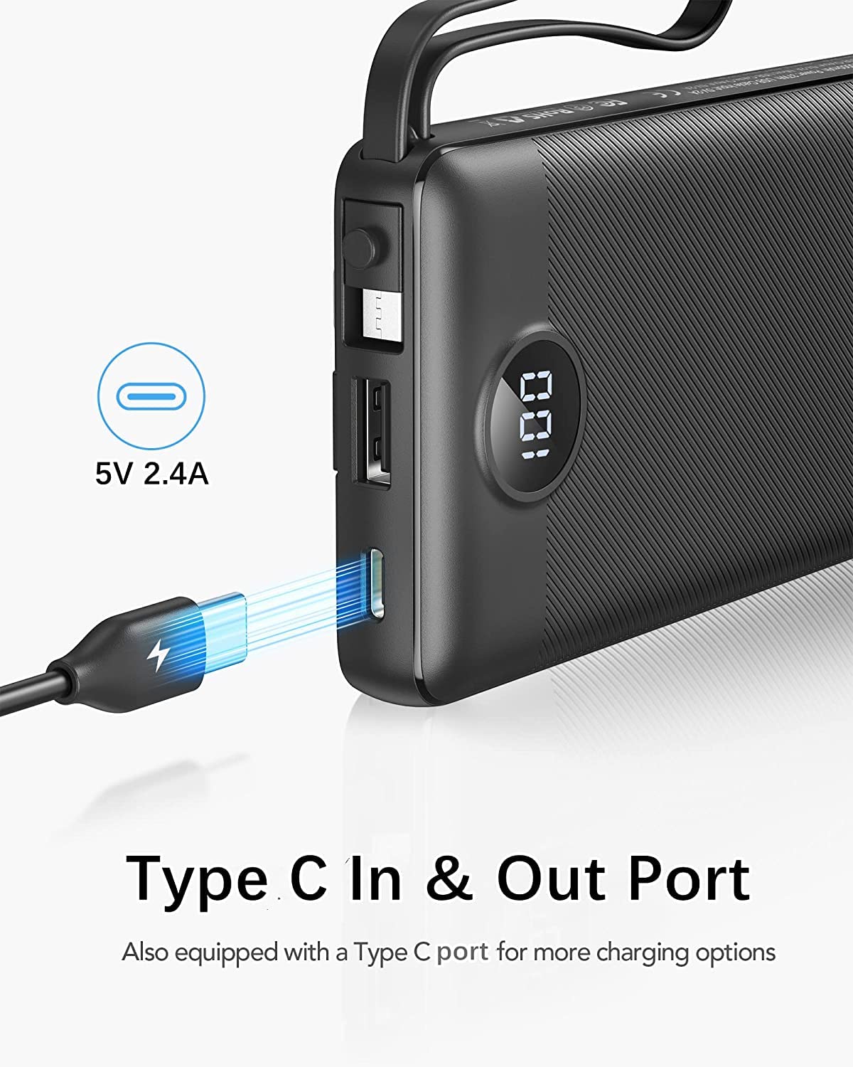 Power Bank With Built in Cables VRURC 10000mAh ,USB C Battery Pack Portable Charger with 5 Outputs 2 Inputs Powerbank LED Display compatible with iPhone 14 13 12 Samsung S21 S20 Xiaomi iPad