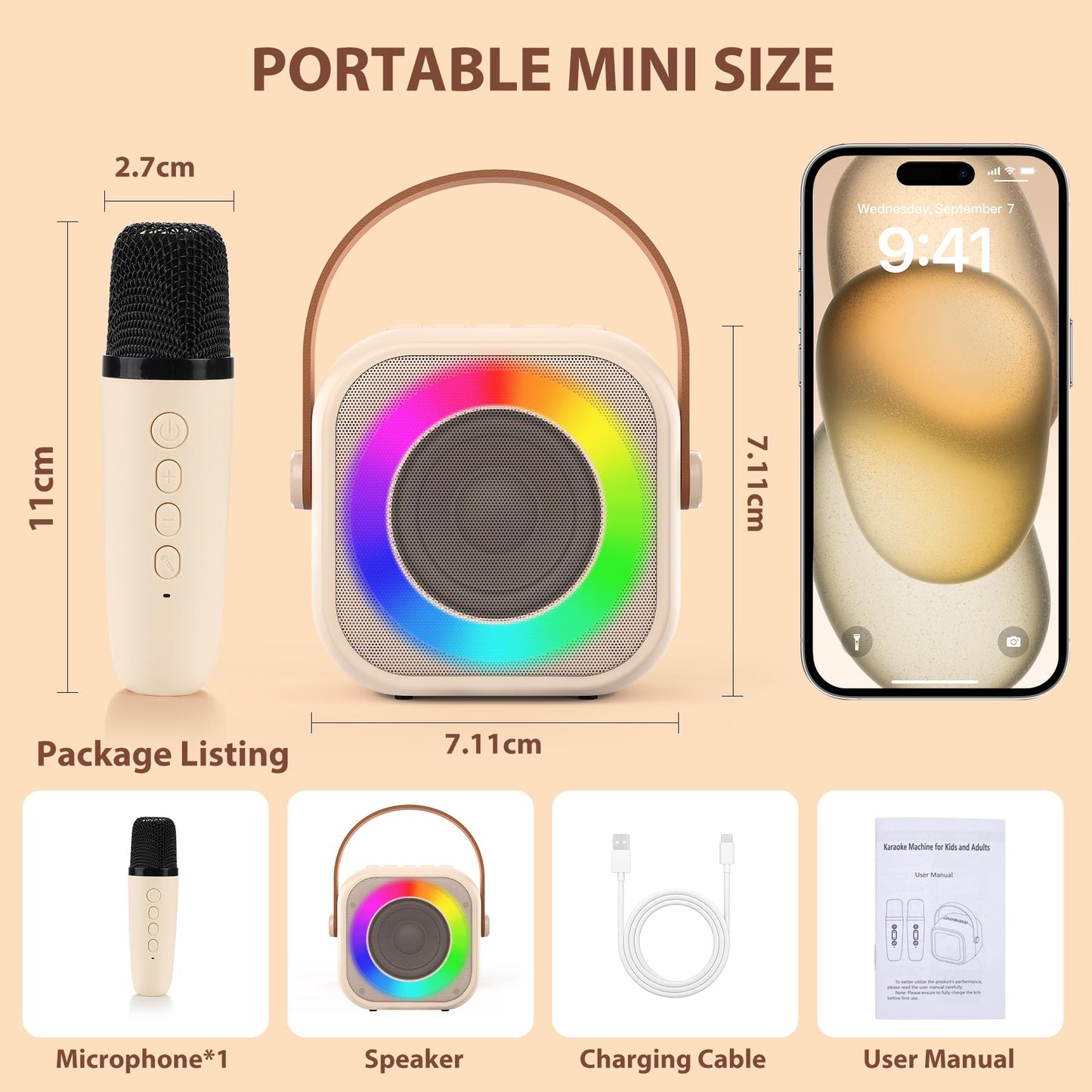 Jeefu Kids Karaoke Toys Machines with 1 Microphone, Toys for 3-12 Years Old Girls Gifts, Mini Kids Bluetooth Sperker Toy for Singing, Christmas Birthday Gifts