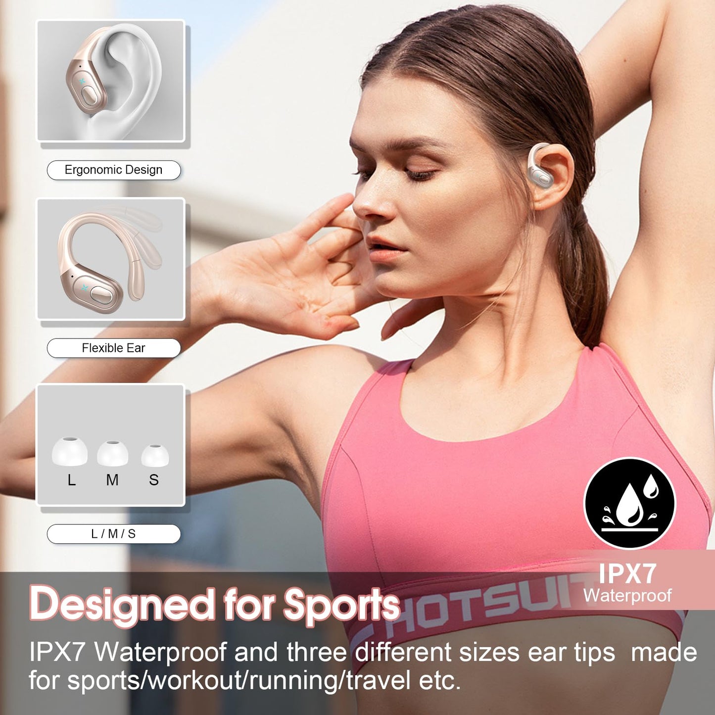 STECEi Wireless Earbuds β 75H Bluetooth 5.4 Earphones with ENC Noise Cancelling Mics, HiFi Stereo Sound, Earhooks, IP7 Waterproof for Running, Gym & Sports (Black)
